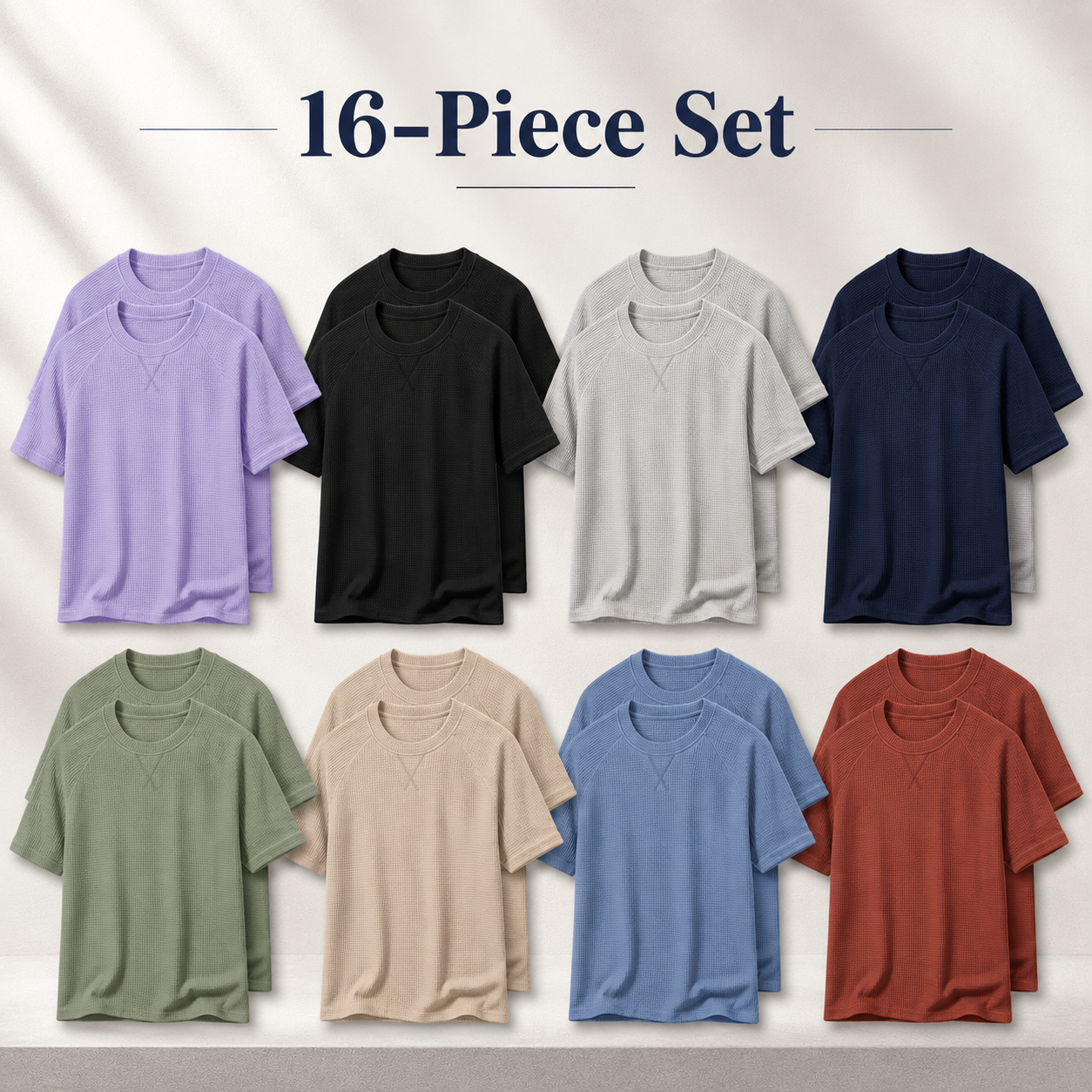 Men's waffle-knit crewneck T-shirt mixed 16-pack