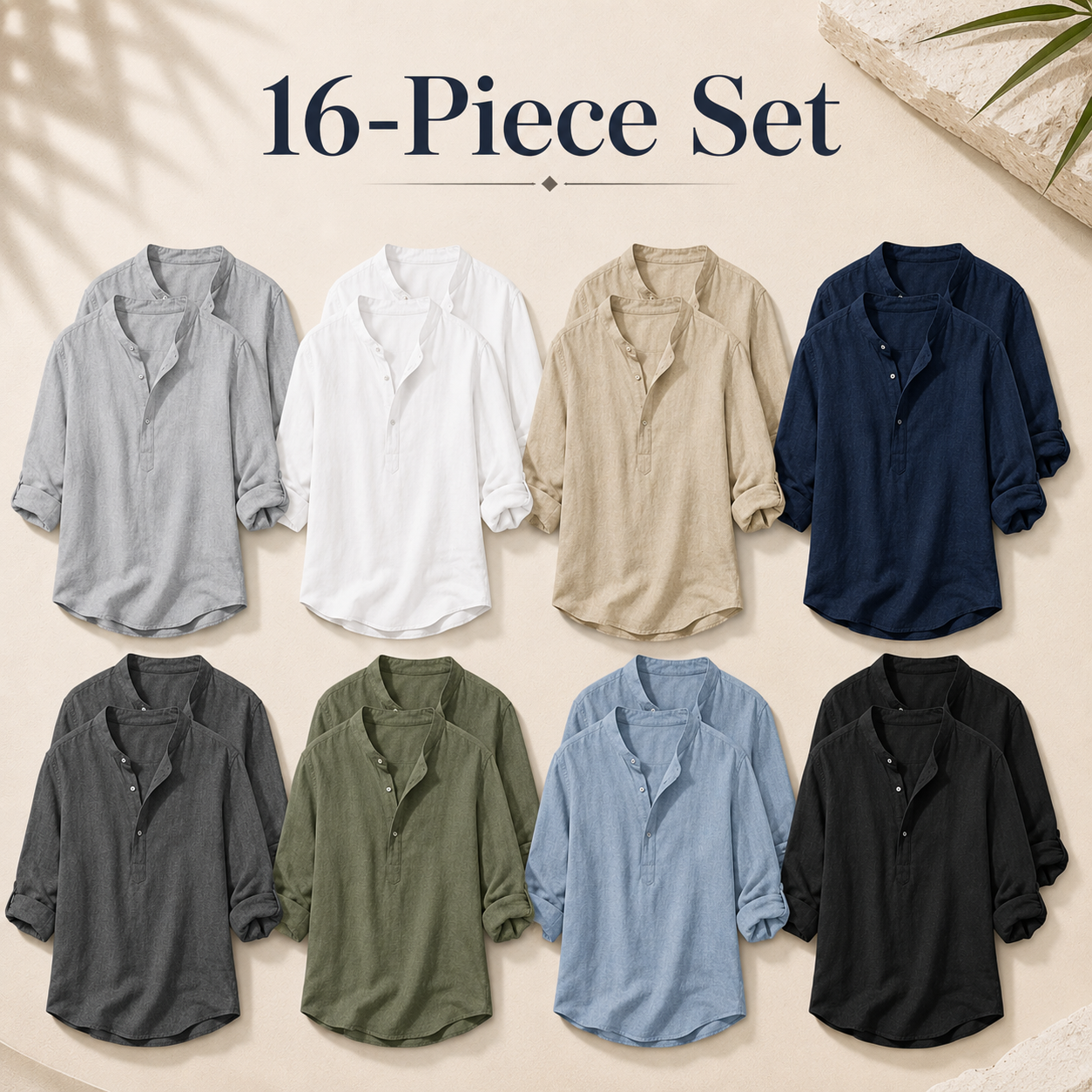 Men's textured band collar shirt mixed 16-pack