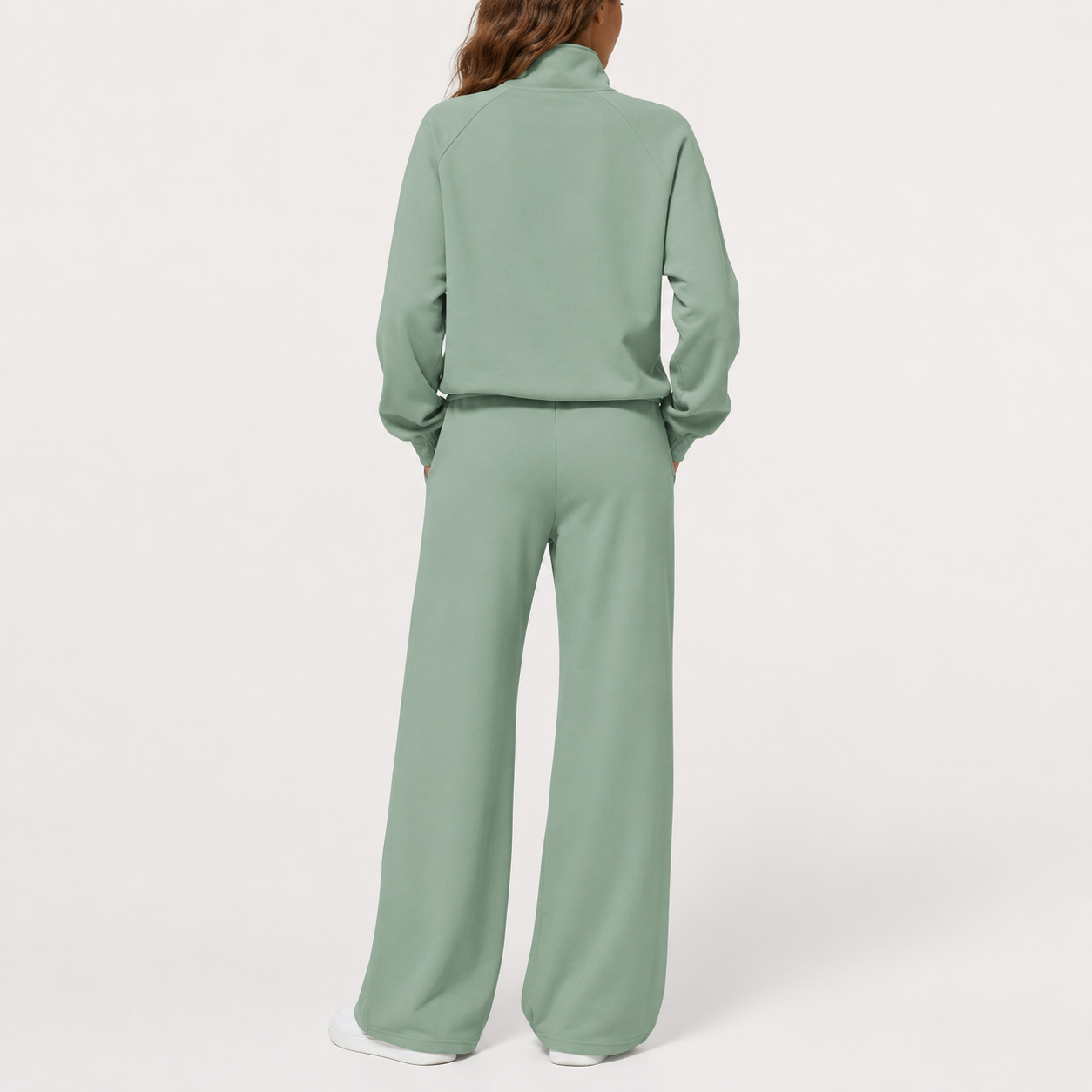 Sage Green half zip lounge set back view