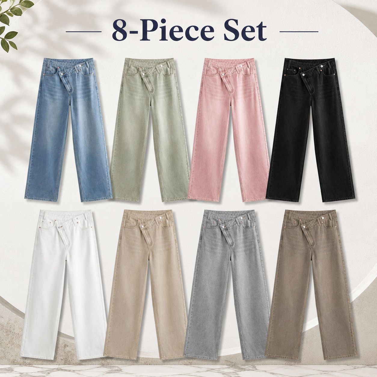 Women's asymmetric wide leg denim jeans mixed 8-pack