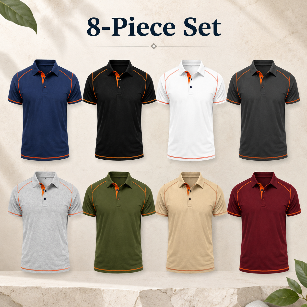 Mixed 8-Pack contrast trim polo shirt package image