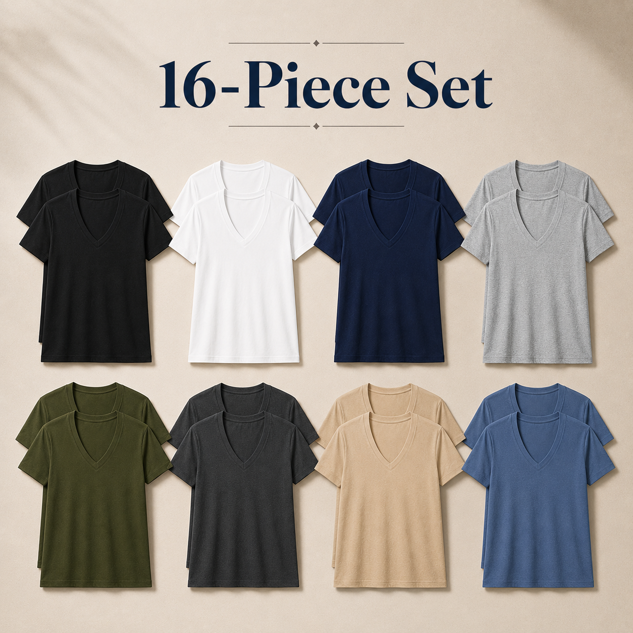Mixed 16-Pack men's deep V-neck T-shirt color package