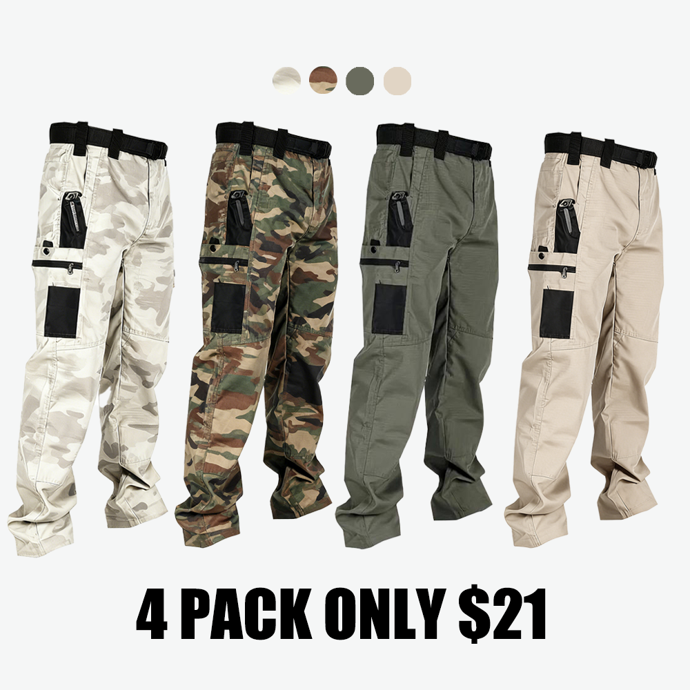 Men's Tactical Work Pants With Multiple Pockets And Zipper Closures, Durable Outdoor Training Pants