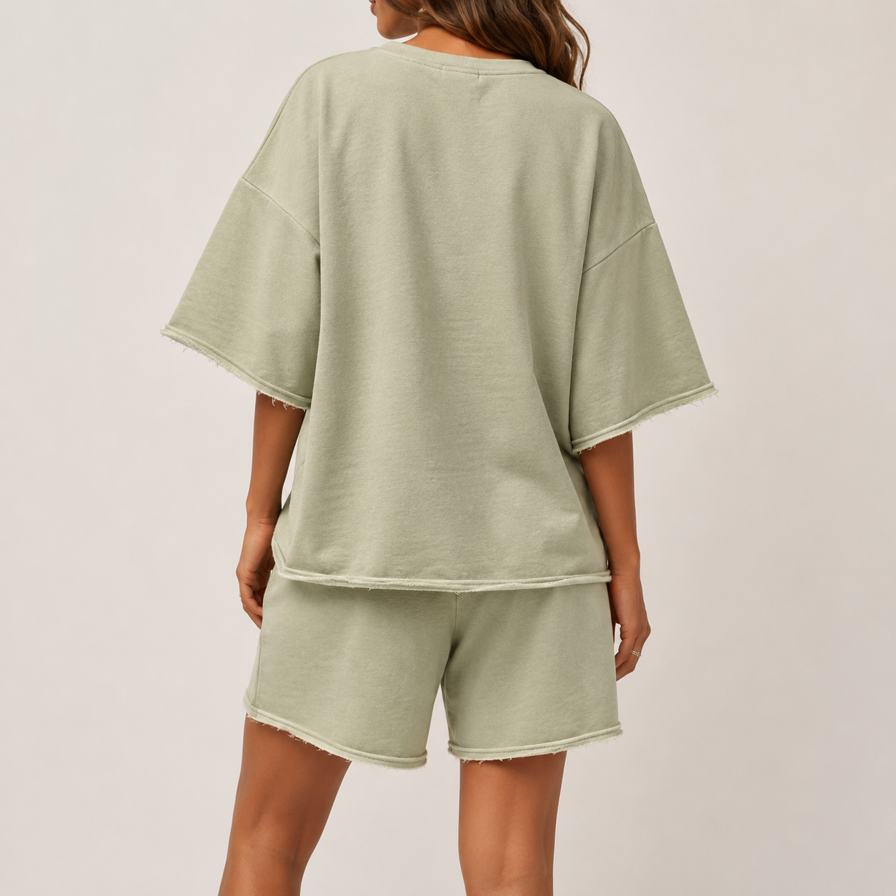 Back view of oversized short sleeve lounge set