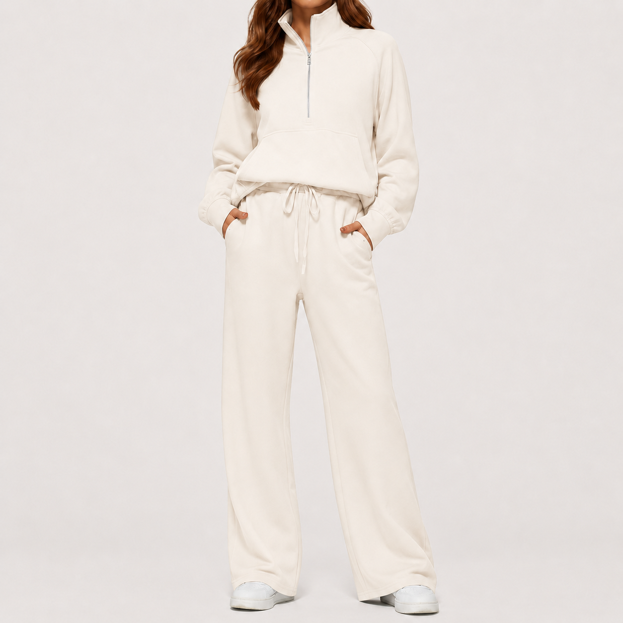 Ivory Cream half zip lounge set