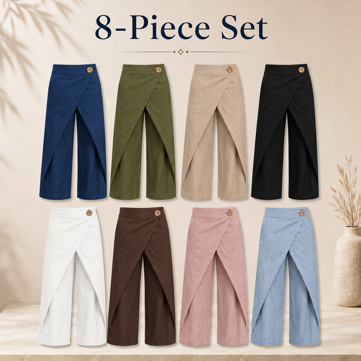 Mixed 8-Pack wrap-front wide-leg pants bundle