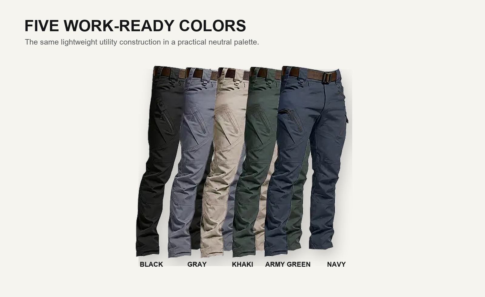 Black gray khaki army green and navy lightweight casual work pants