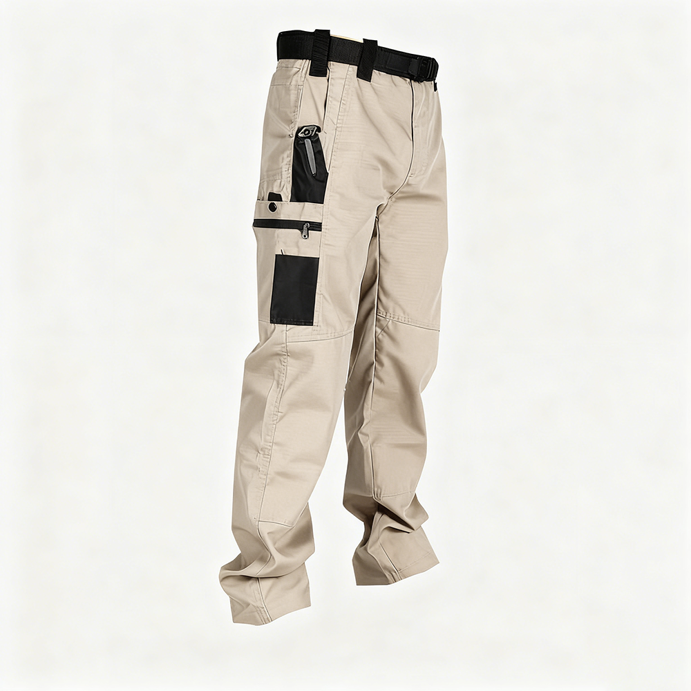Men's Tactical Work Pants With Multiple Pockets And Zipper Closures, Durable Outdoor Training Pants