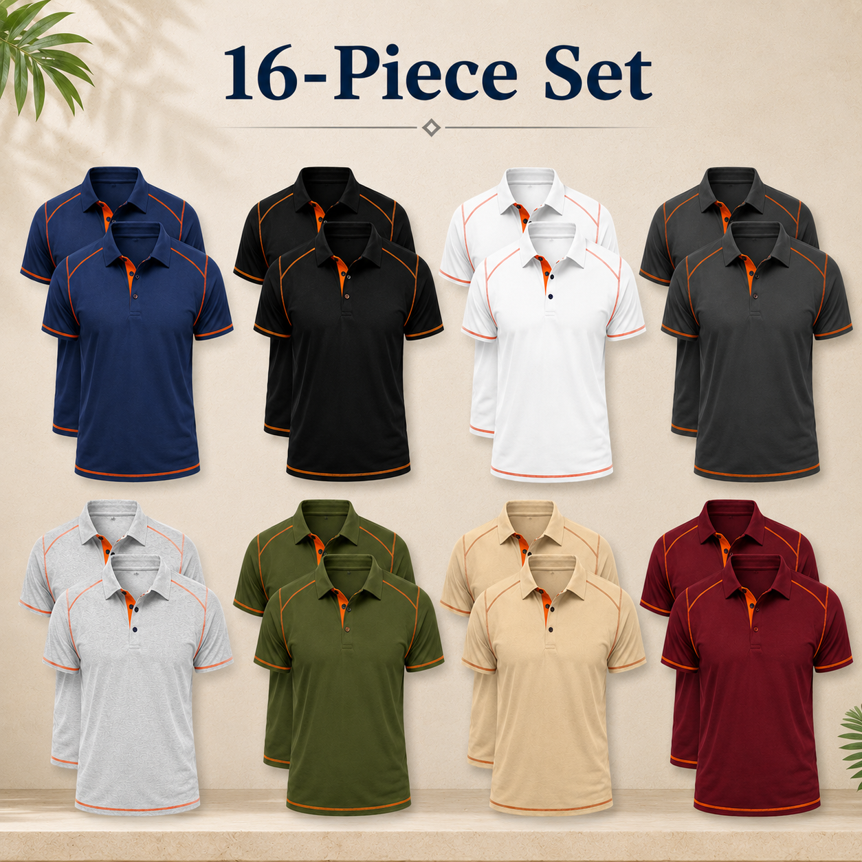 Mixed 16-Pack contrast trim polo shirt package image