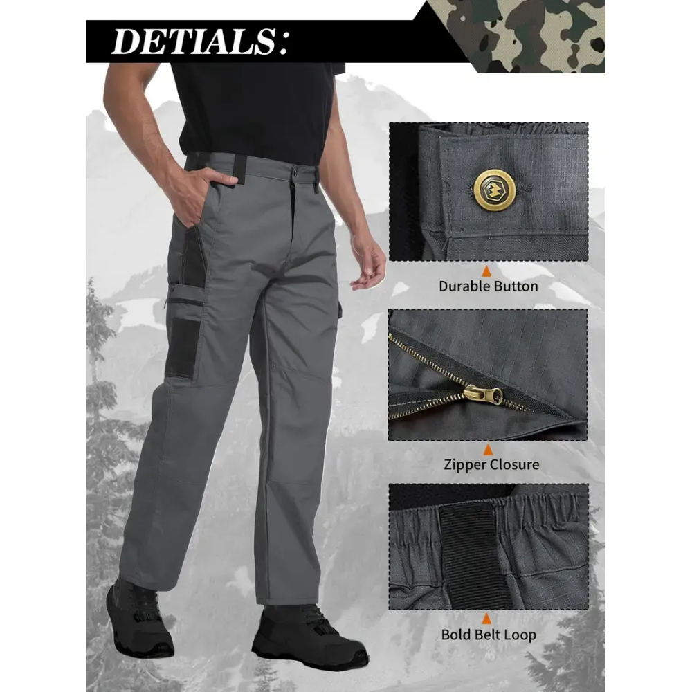 Men's Tactical Work Pants With Multiple Pockets And Zipper Closures, Durable Outdoor Training Pants