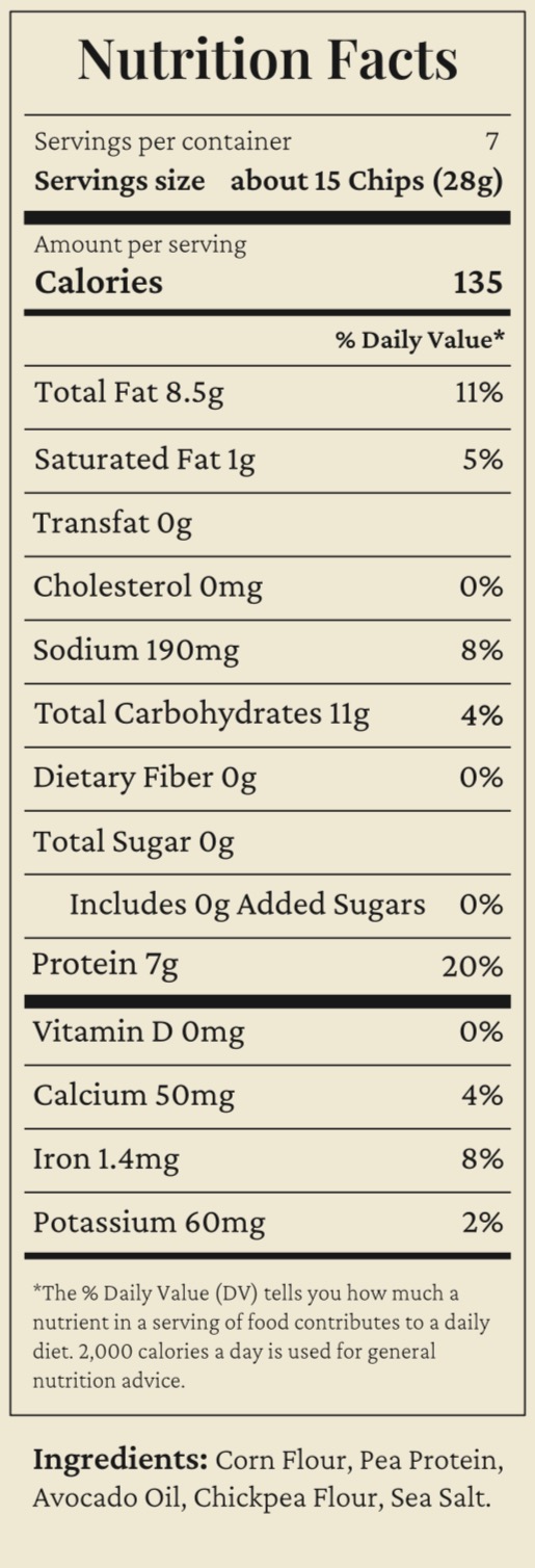 Nutrition facts and ingredient list