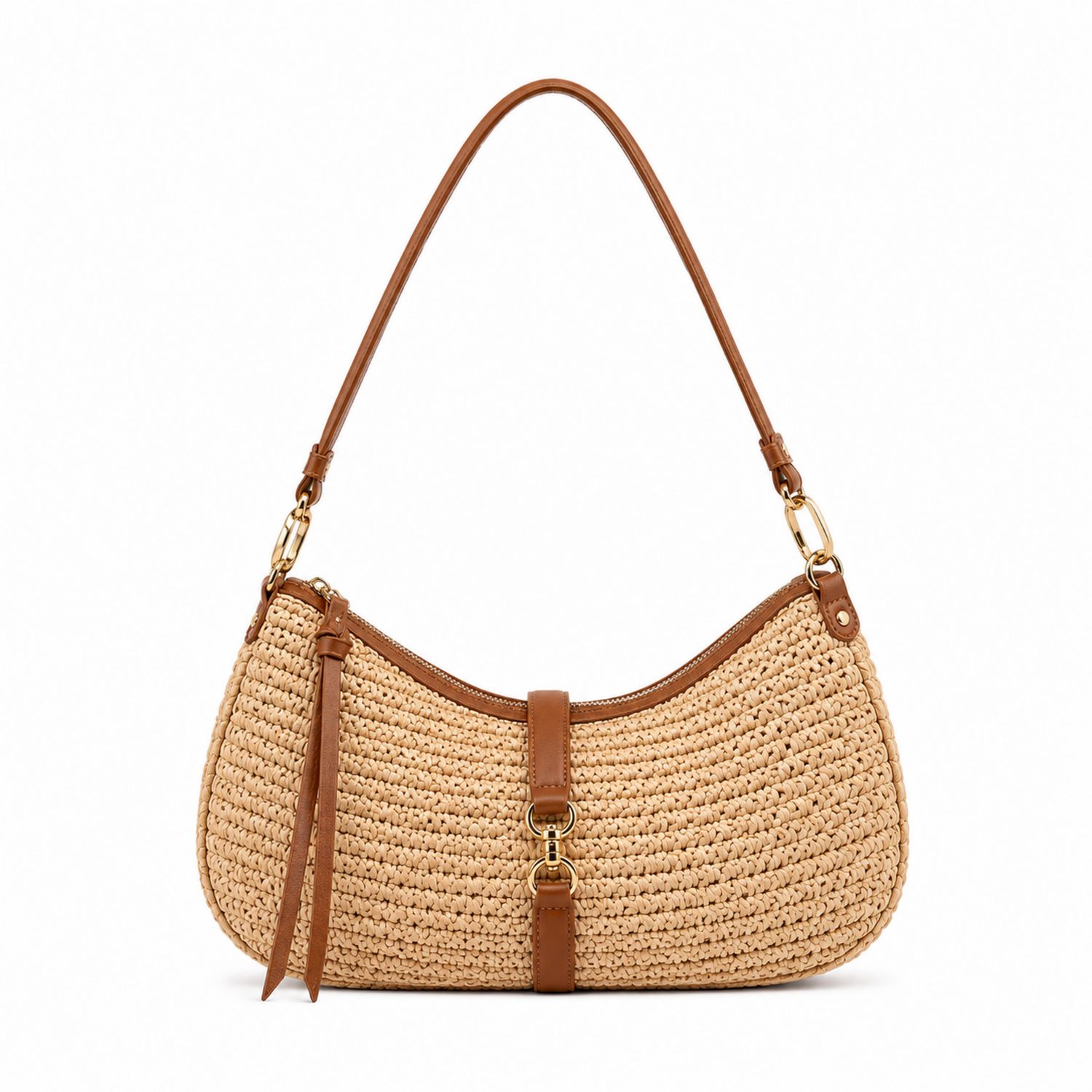 Sac à bandoulière en raphia beige et marron-nordrel