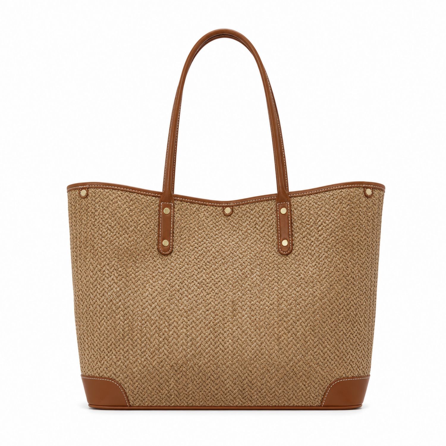 Sac cabas en paille tressée avec détails en cuir marron-nordrel