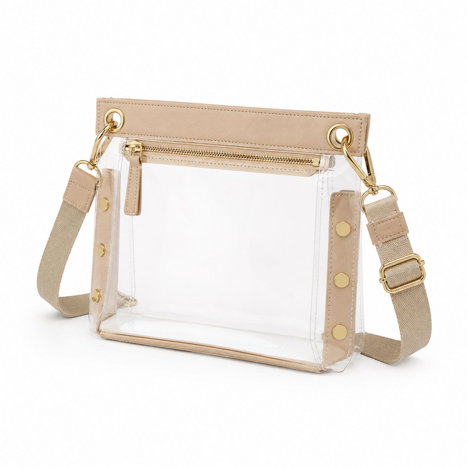 Sac bandoulière transparent beige avec finitions dorées-nordrel