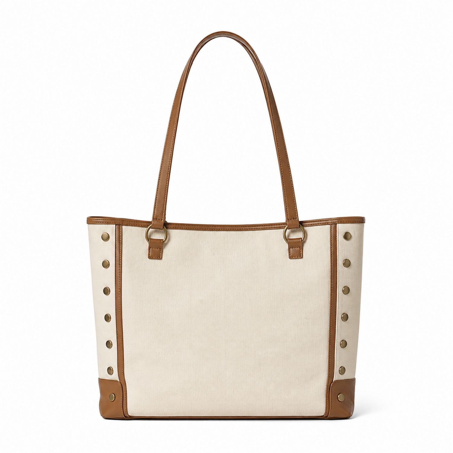 Grand sac cabas beige avec détails en cuir brun-nordrel