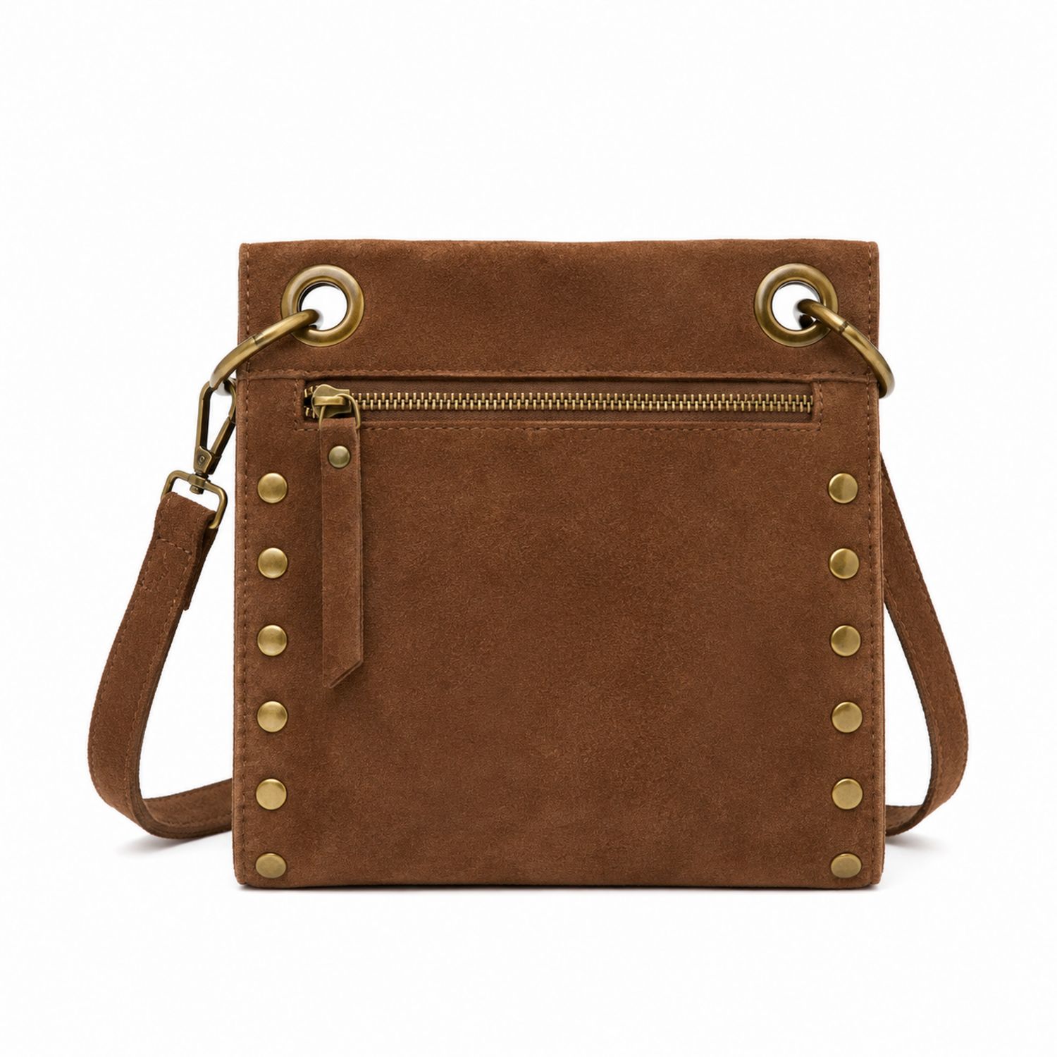 Sac bandoulière en suède marron avec clous métalliques-nordrel