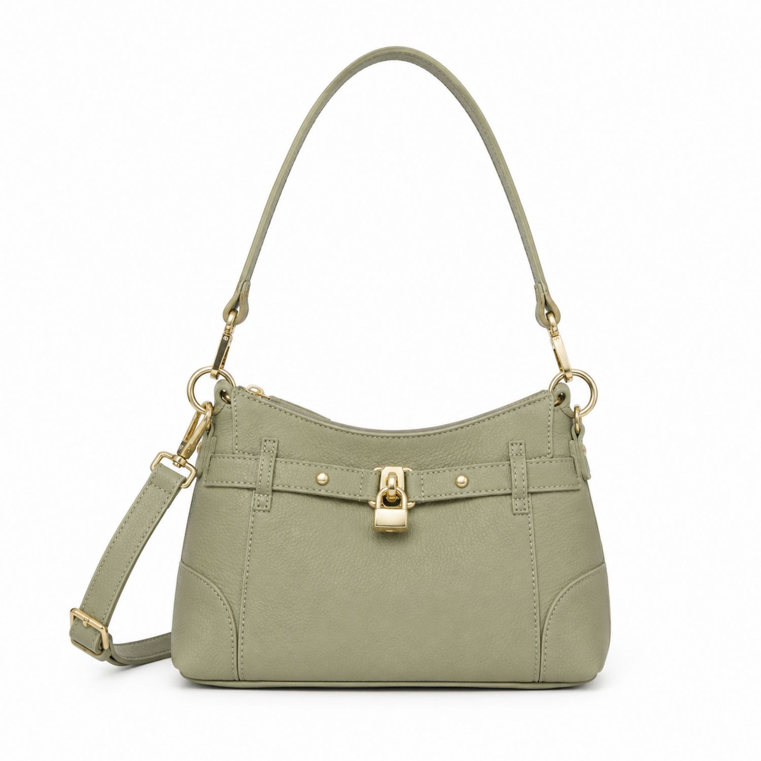 Sac à main bandoulière vert olive avec fermoir doré-nordrel