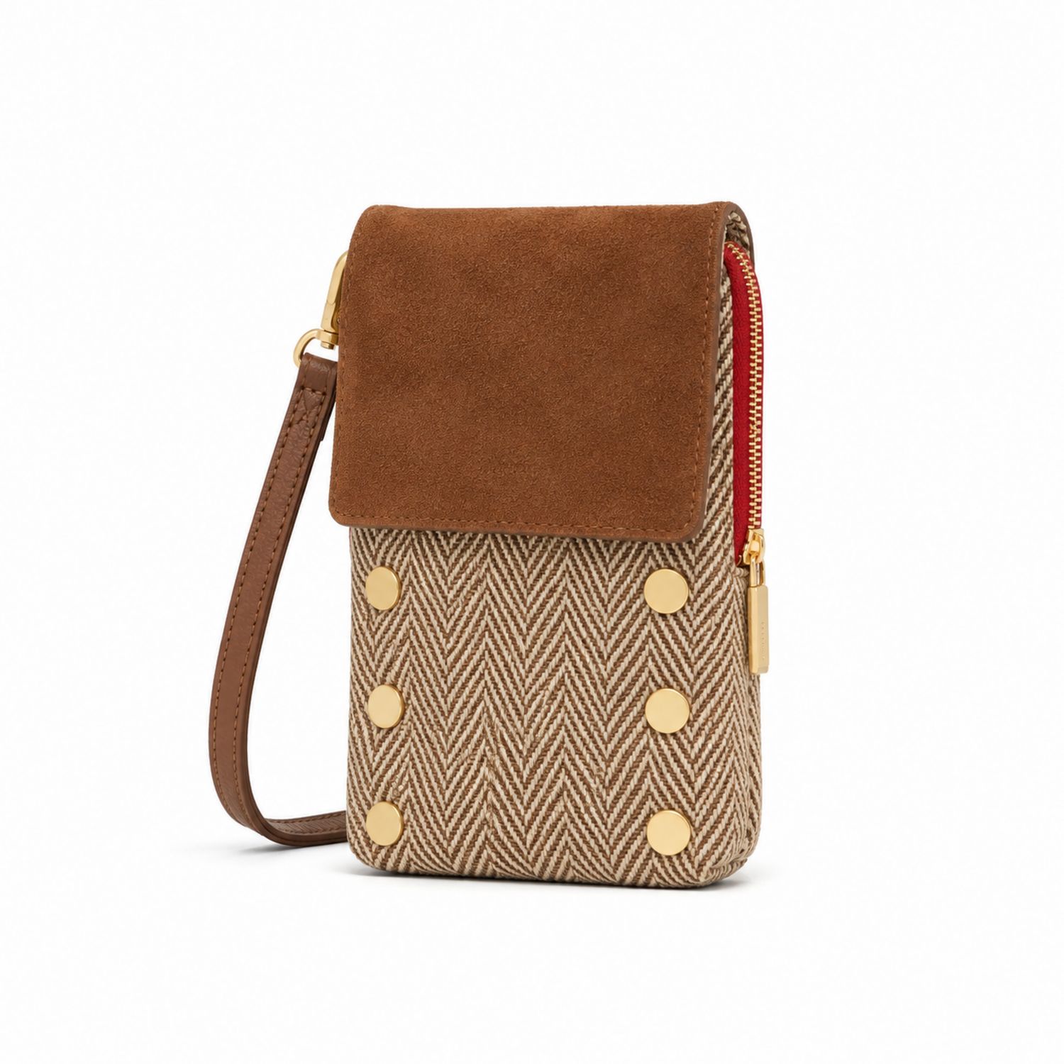 Petit sac bandoulière marron chevrons avec détails dorés-nordrel