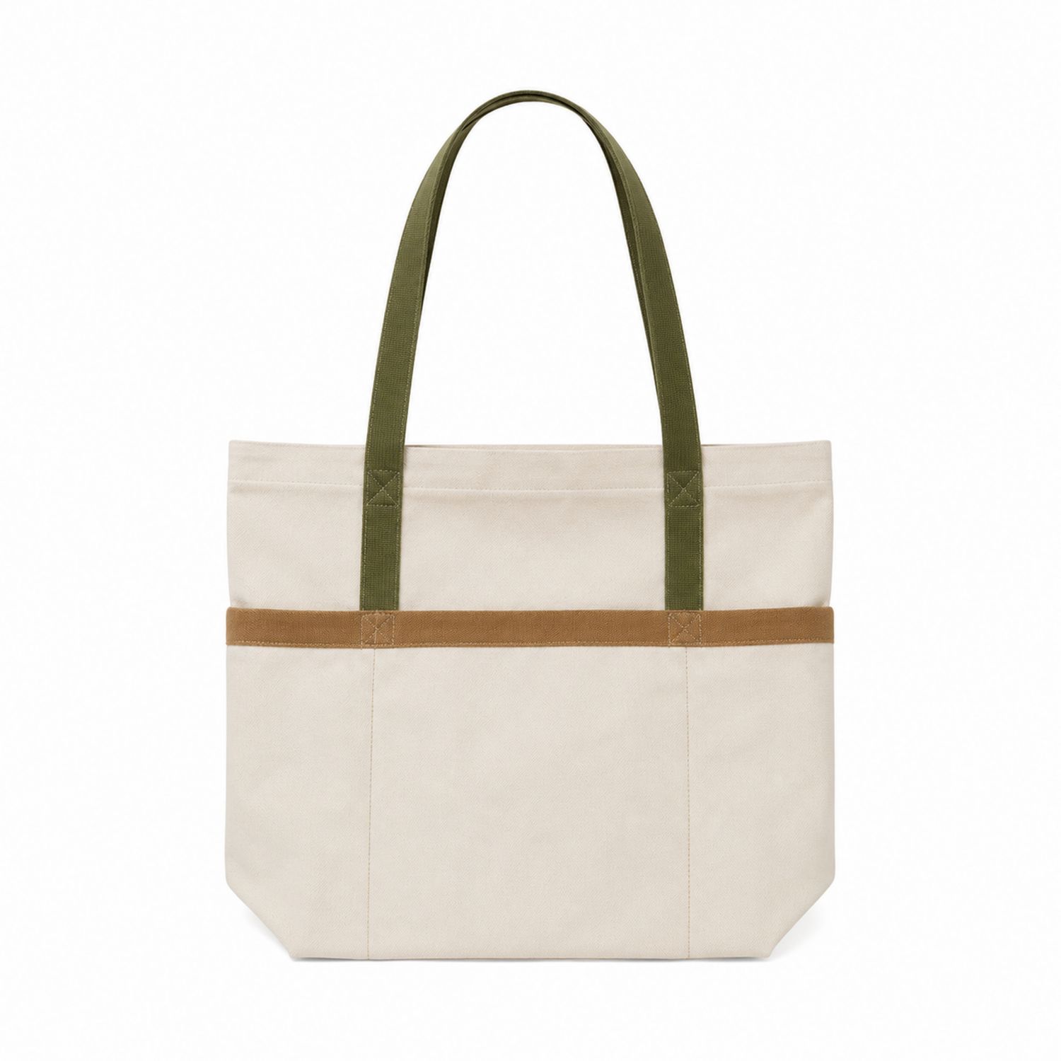 Sac Cabas Beige avec Poignées Vertes et Détail Marron-nordrel