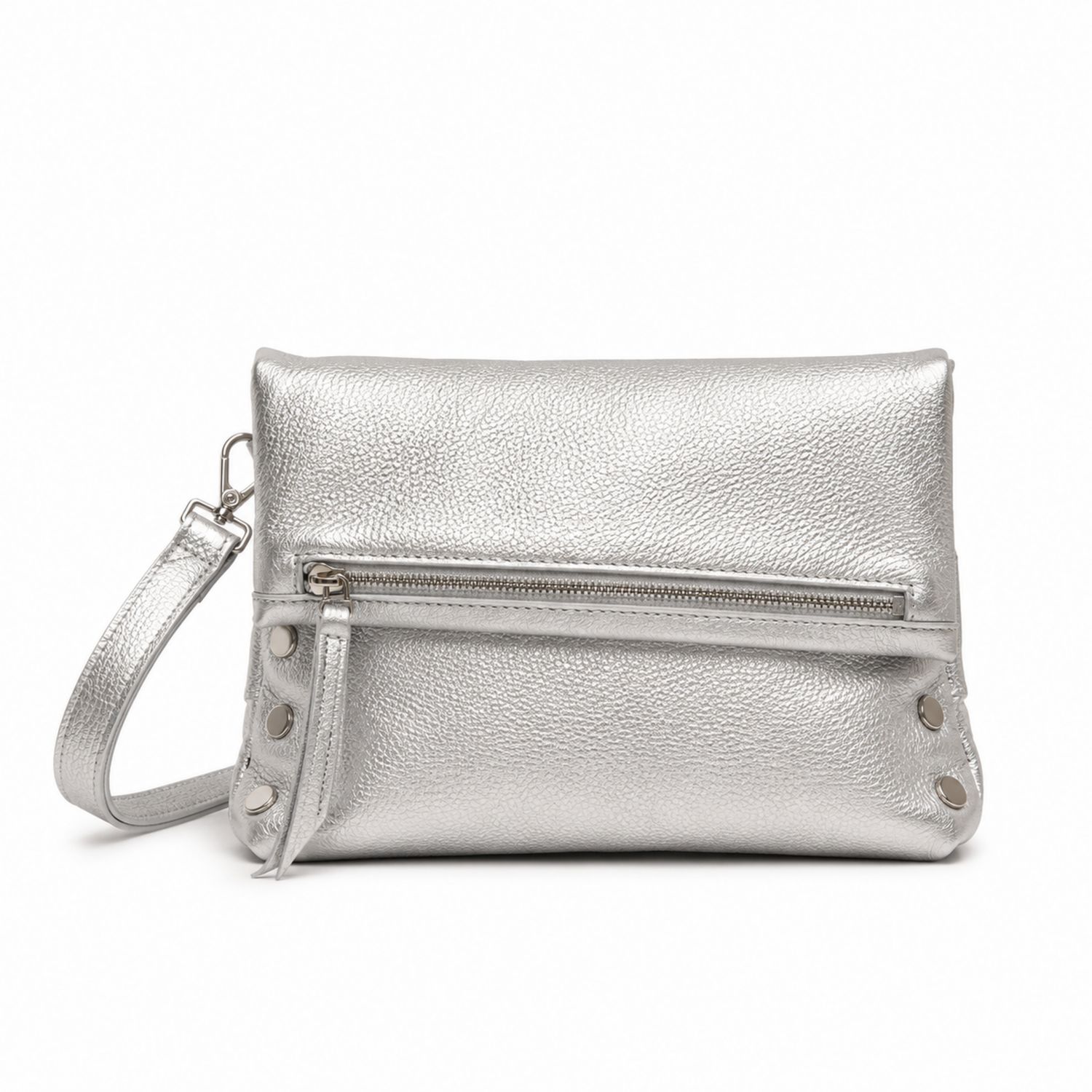 Sac à bandoulière argenté en cuir pour femme avec finition métallisée-nordrel