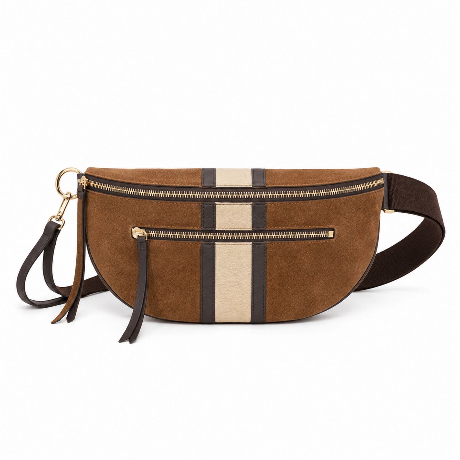 Sac Banane avec Rayures Contrastées Marron et Bandoulière Ajustable-nordrel