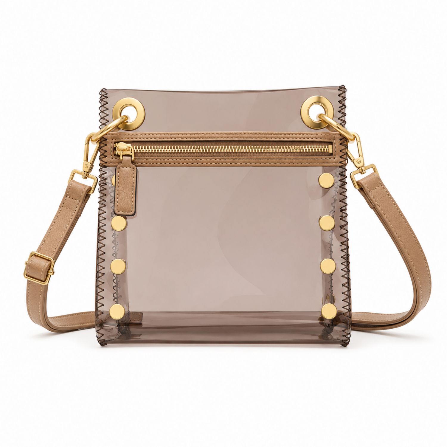 Sac bandoulière transparent marron avec accents dorés-nordrel