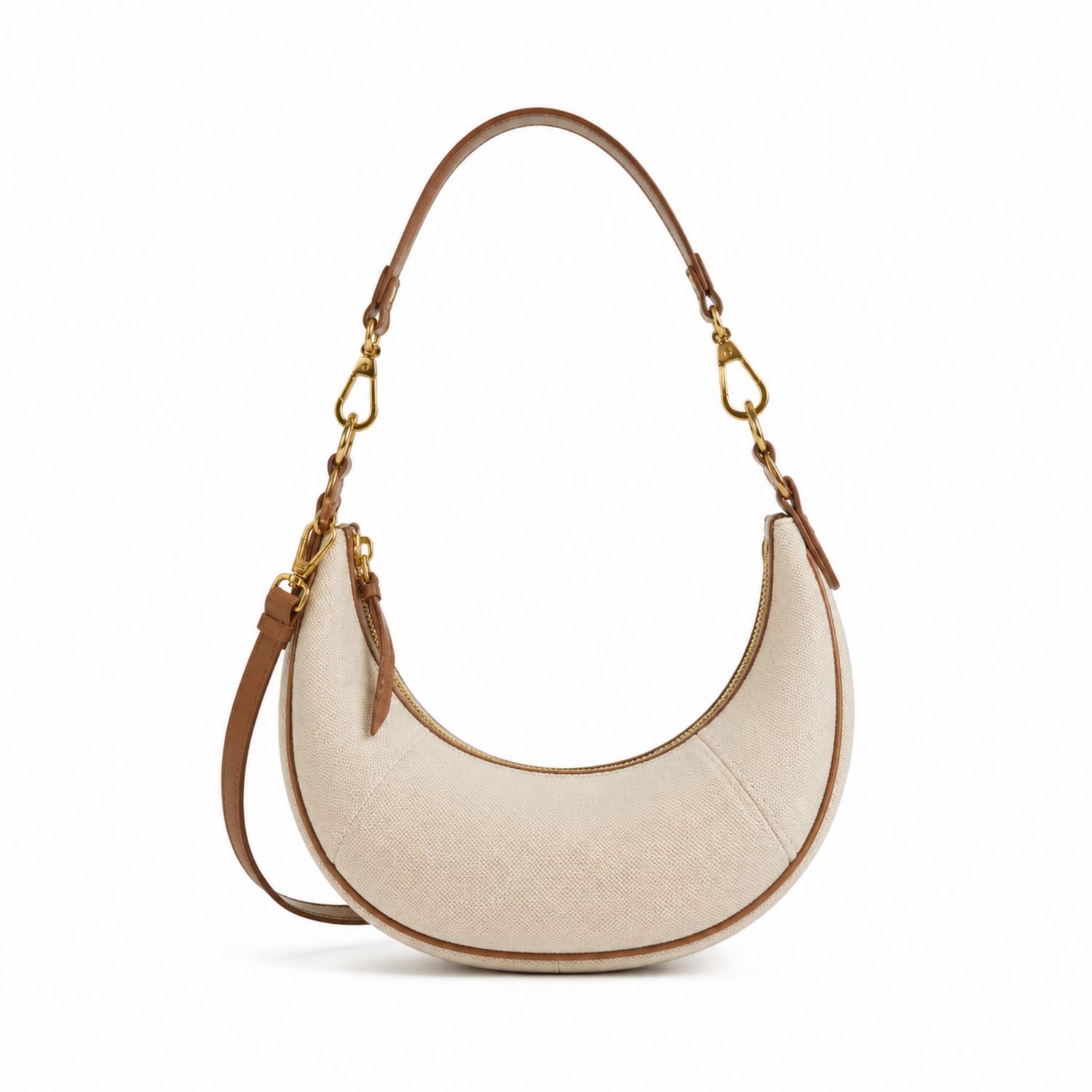 Sac demi-lune en toile beige et brun-nordrel