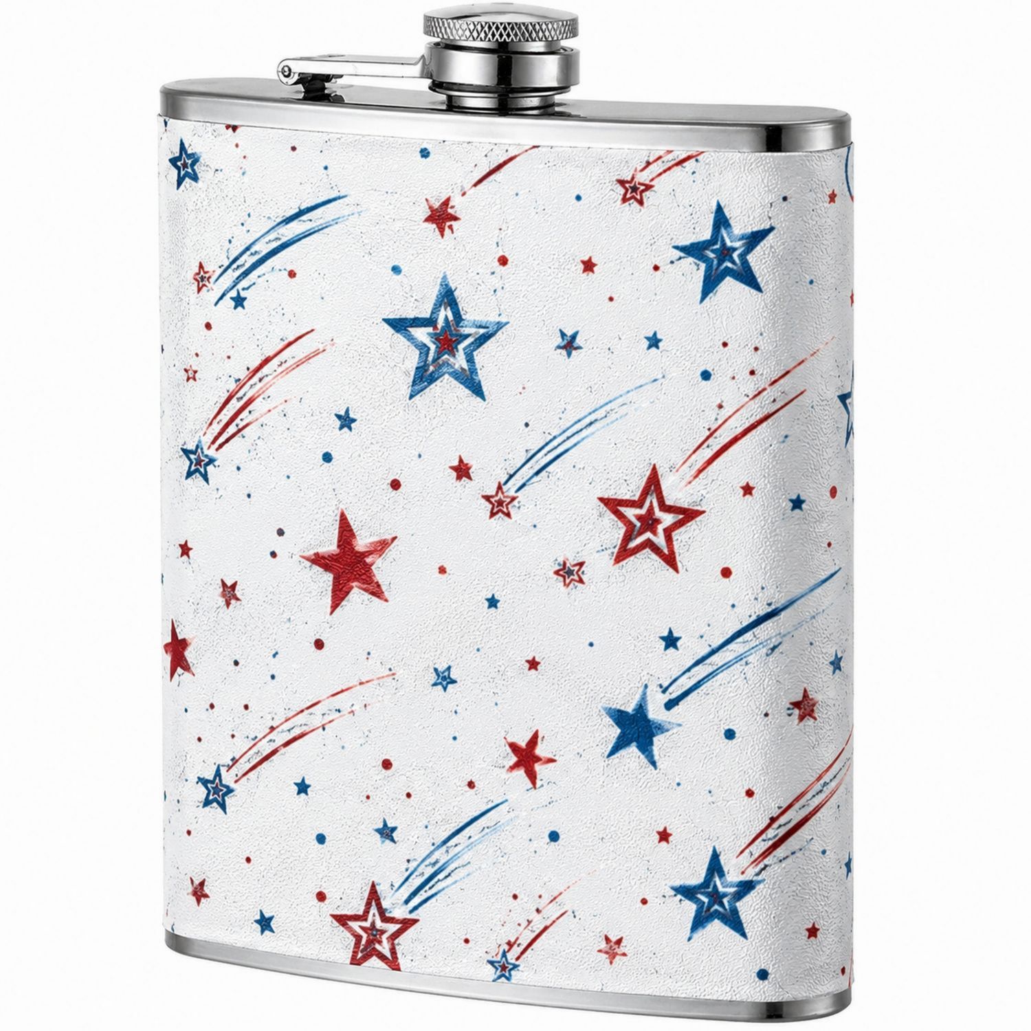 Petaca Decorativa de Estrellas en Blanco, Rojo y Azul 236ml-Urbanvirel