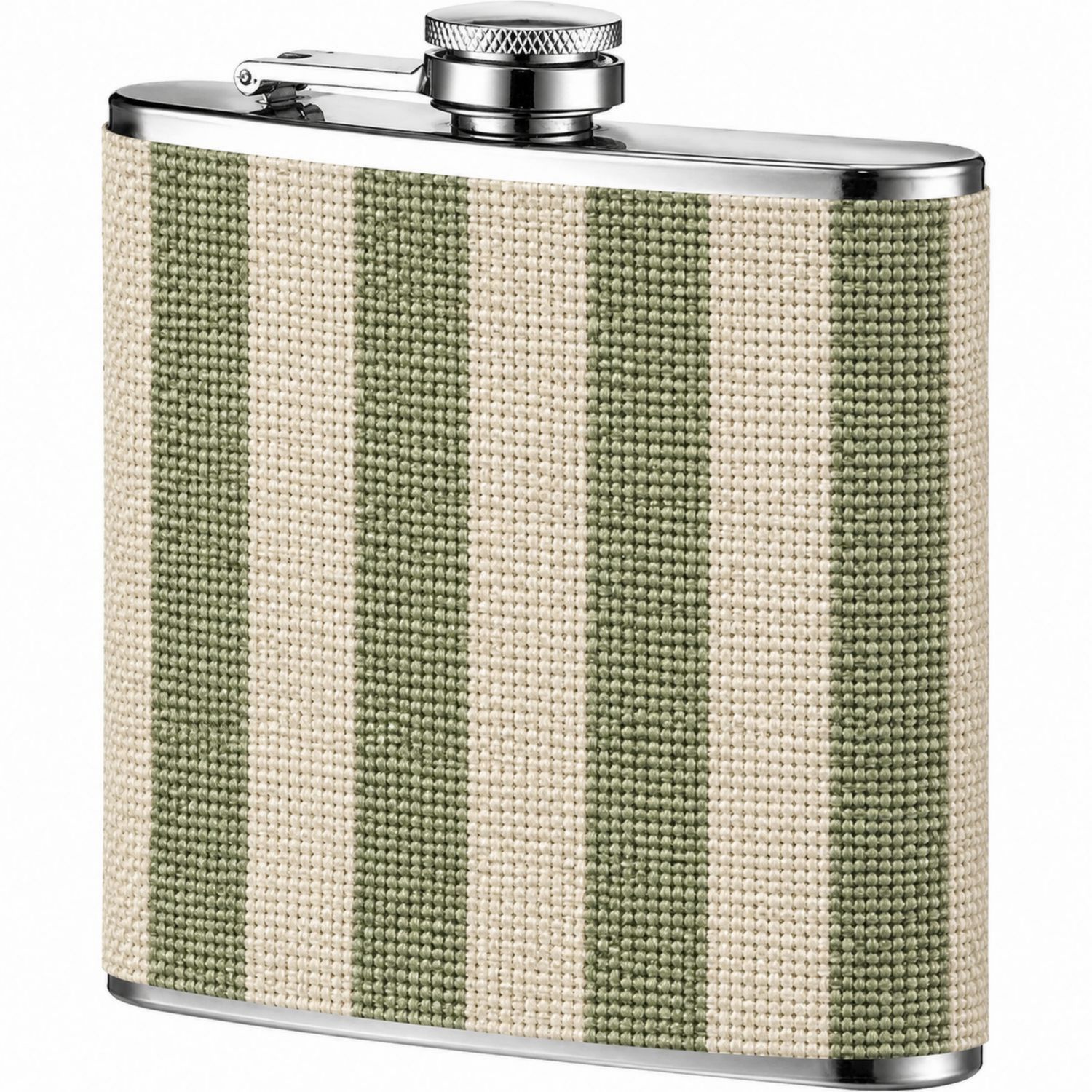 Petaca de Acero Inoxidable con Tela a Rayas Verde y Beige-Urbanvirel