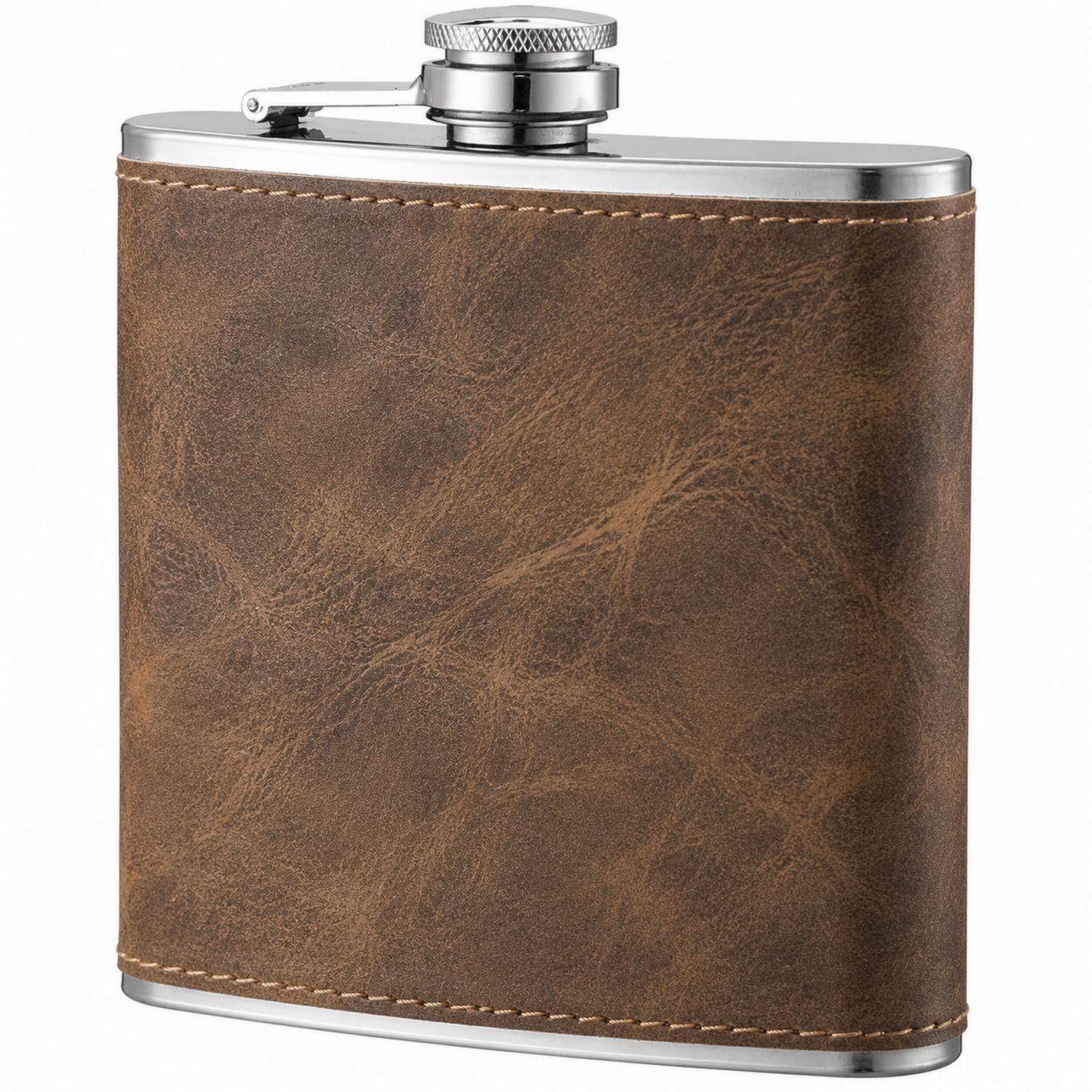 Petaca de Acero Inoxidable con Forro de Cuero Marrón 240ml-Urbanvirel