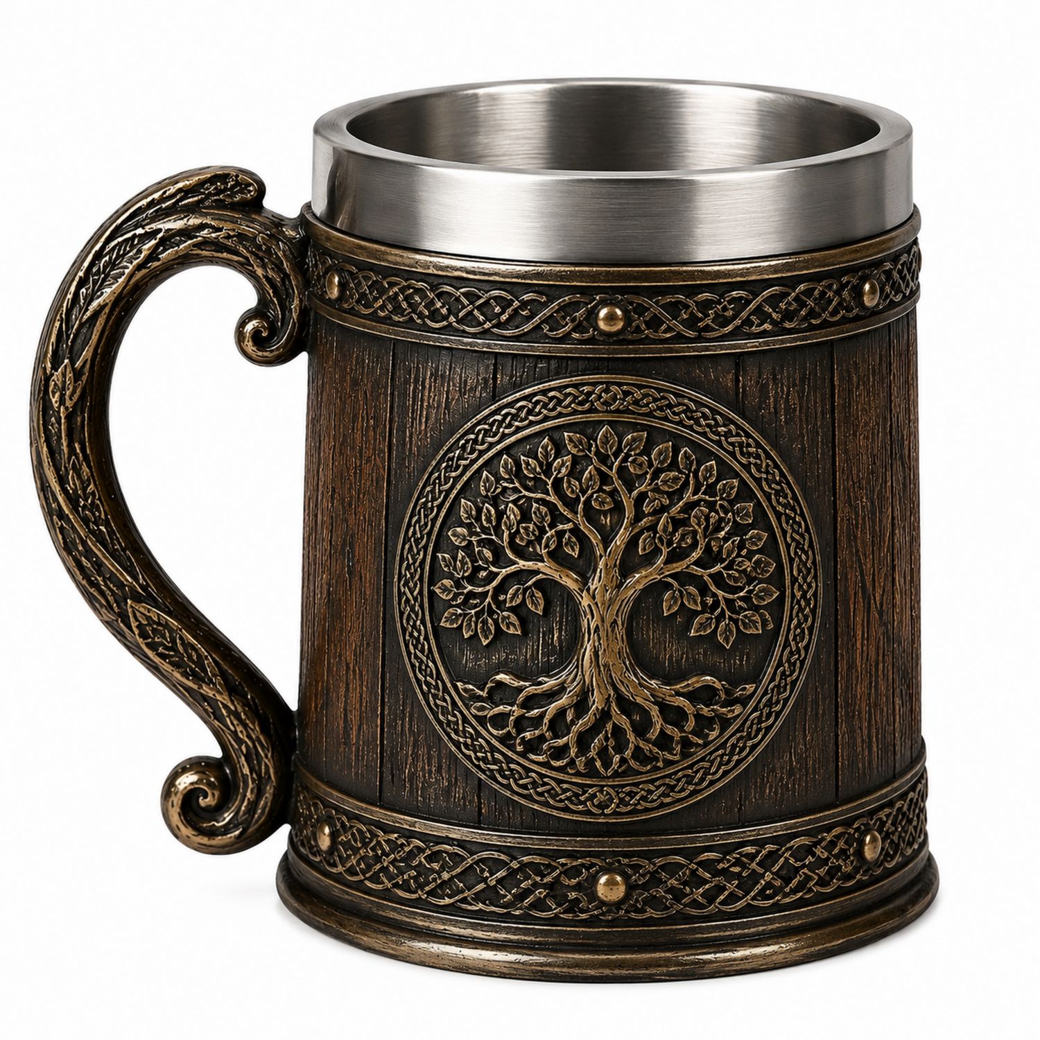 Taza Decorativa Árbol de la Vida Estilo Medieval de Madera y Bronce-Urbanvirel