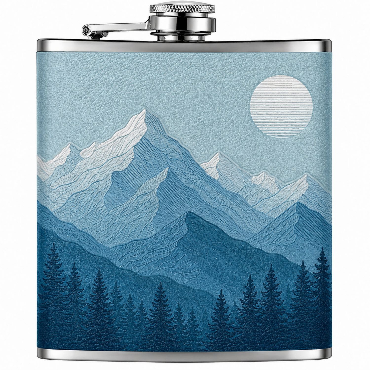 Petaca con Diseño de Montaña Azul y Sol-Urbanvirel