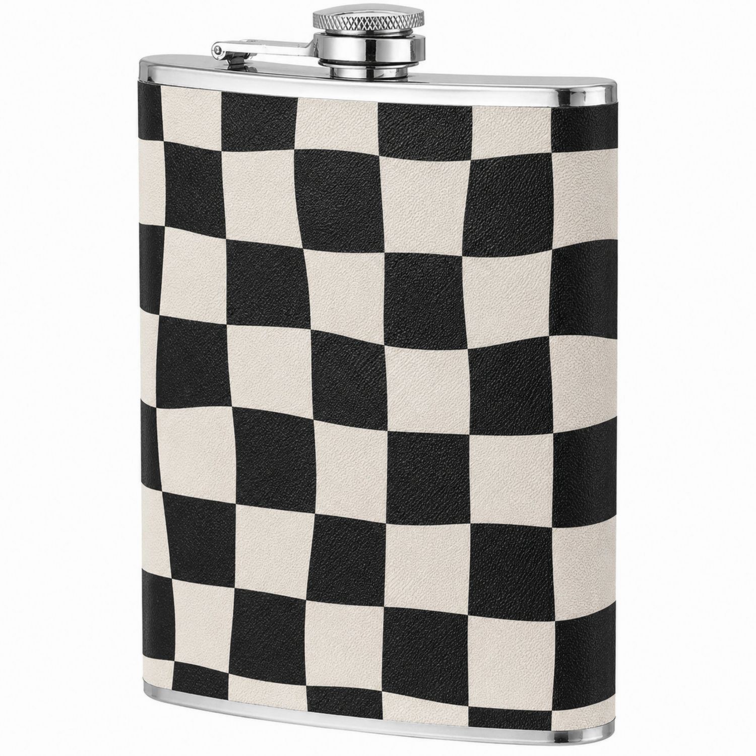 Petaca de Acero Inoxidable con Diseño de Ajedrez Blanco y Negro 200ml-Urbanvirel
