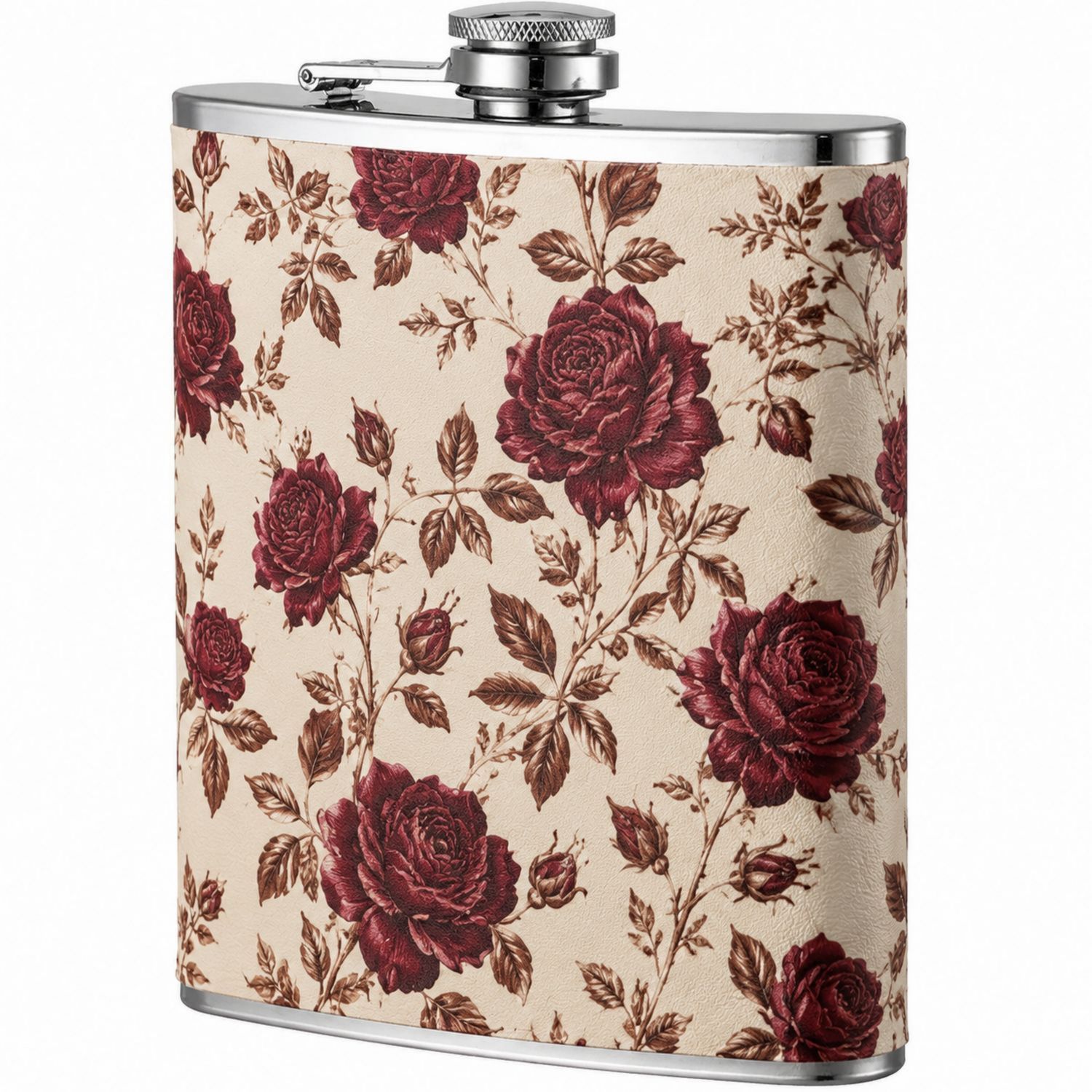 Petaca Floral Beige y Burdeos de 200 ml-Urbanvirel