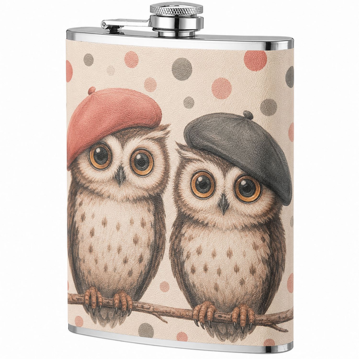 Petaca Decorativa con Búhos 210ml - Beige y Negro-Urbanvirel