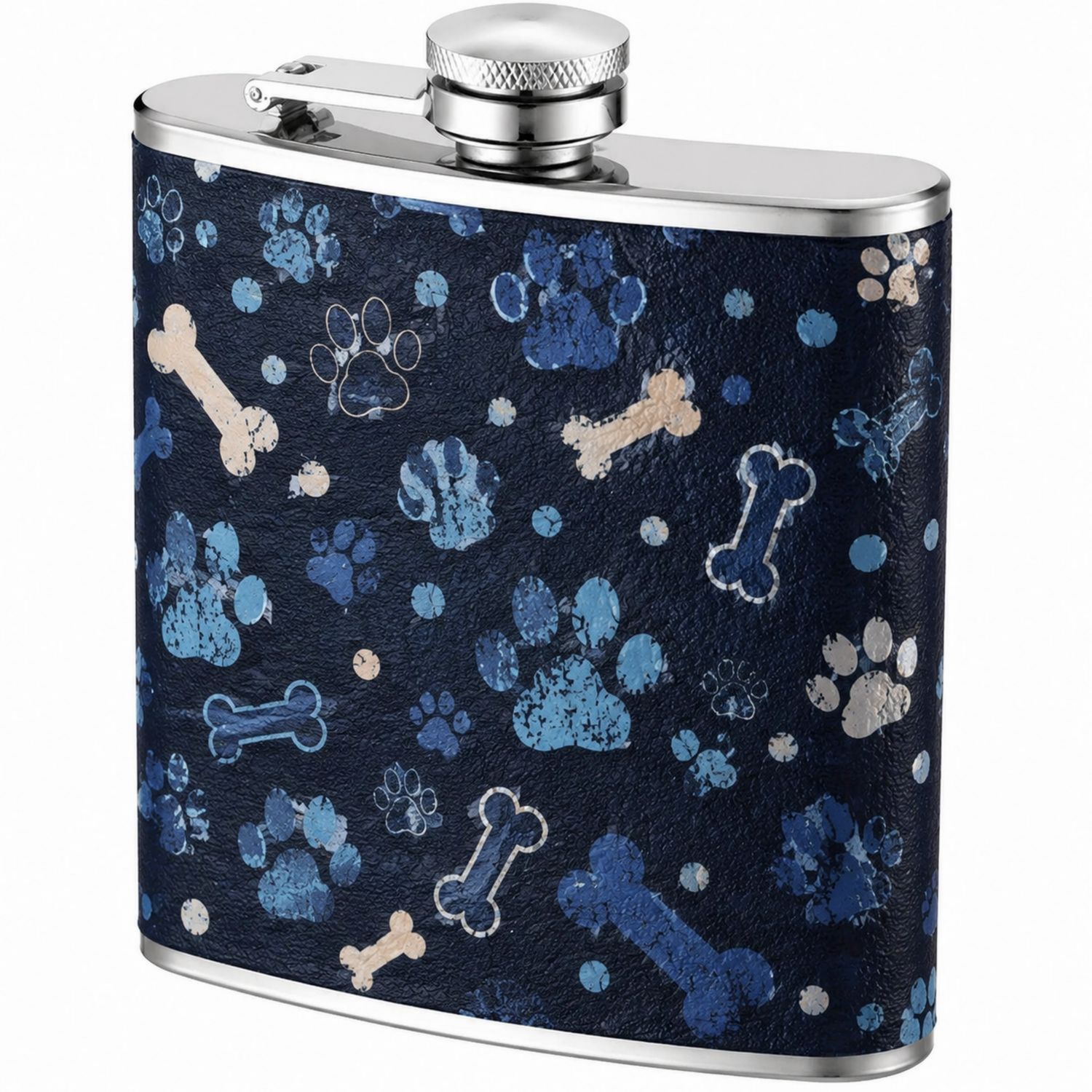 Petaca de Acero Inoxidable con Estampado de Patas de Perro 200ml Azul y Beige-Urbanvirel