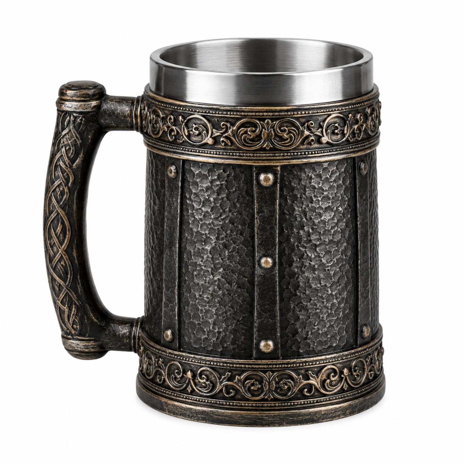 Jarra de Cerveza Medieval Negra con Detalles Plateados-Urbanvirel