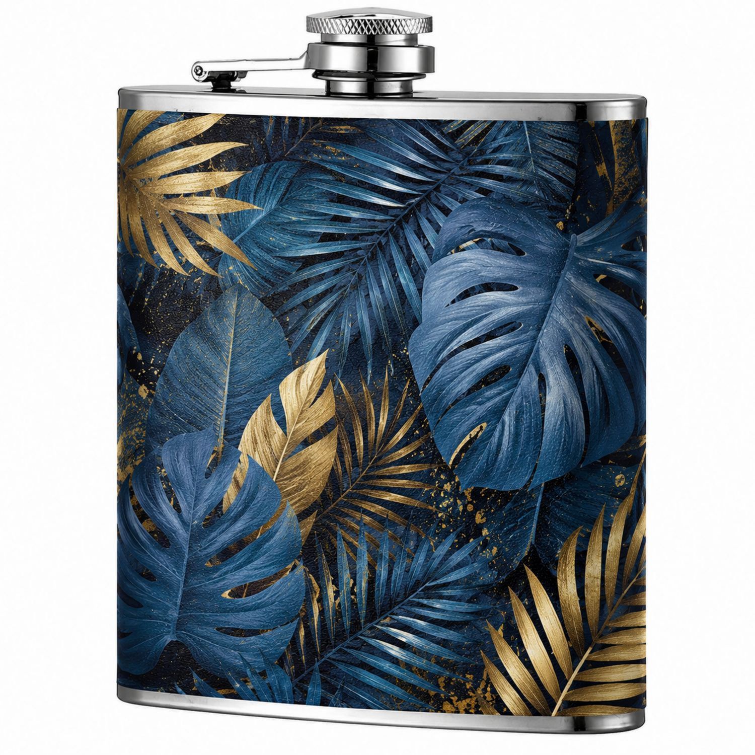 Petaca de hojas tropicales azul y dorado 200ml-Urbanvirel