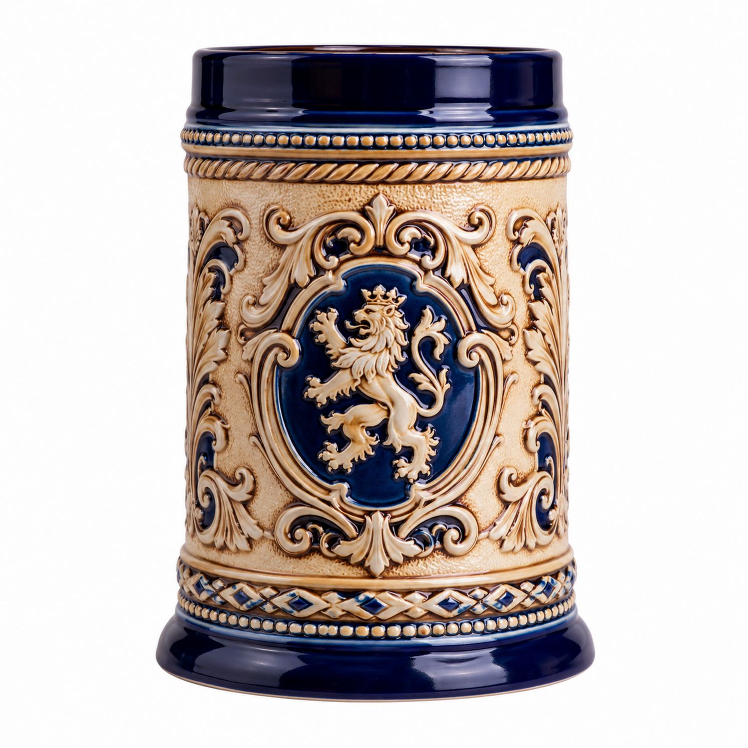 Jarra de Cerámica con Relieve de León 500ml, Azul y Beige-Urbanvirel