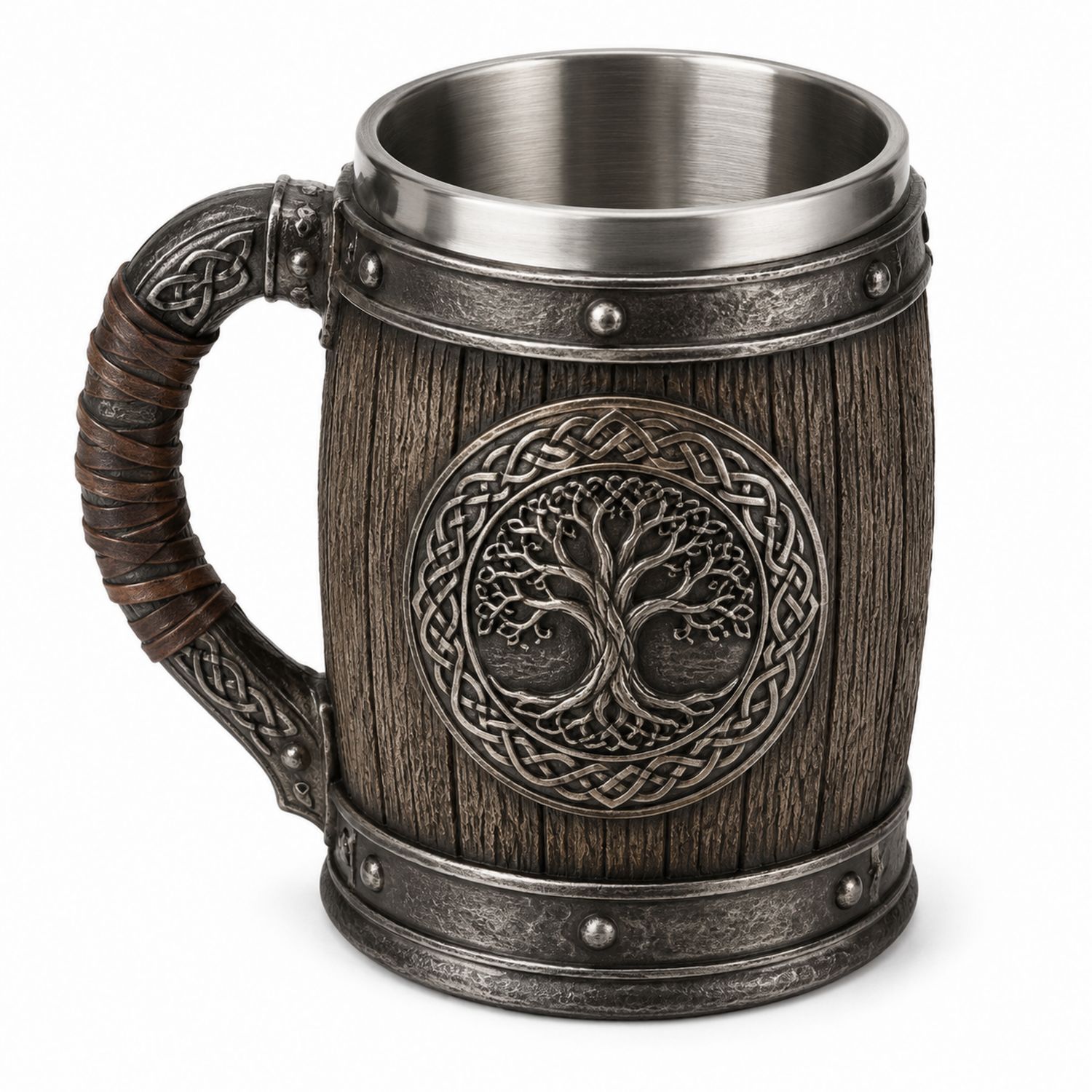 Jarra de Cerveza con Árbol de la Vida 500ml Marrón y Plateado-Urbanvirel