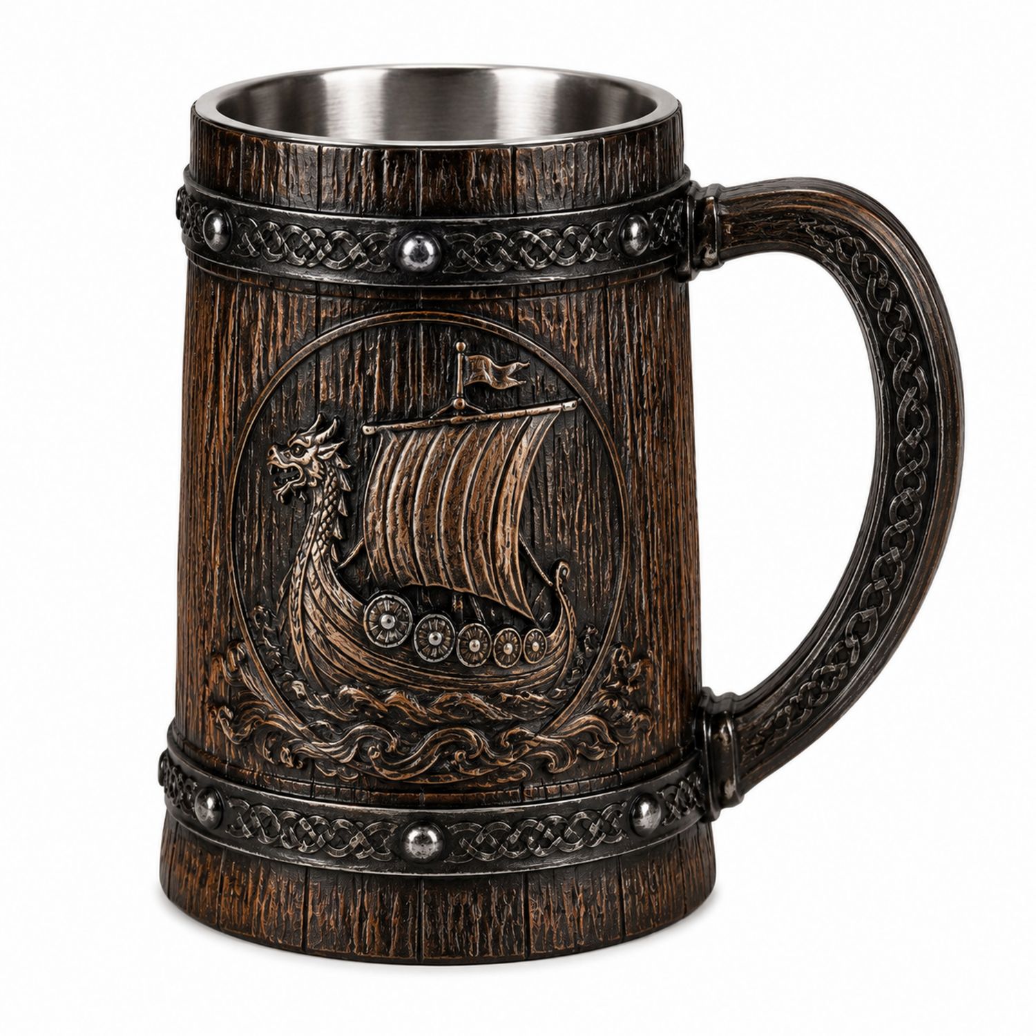 Jarra de Cerveza Vikinga Decorativa 500ml Marrón Plata-Urbanvirel