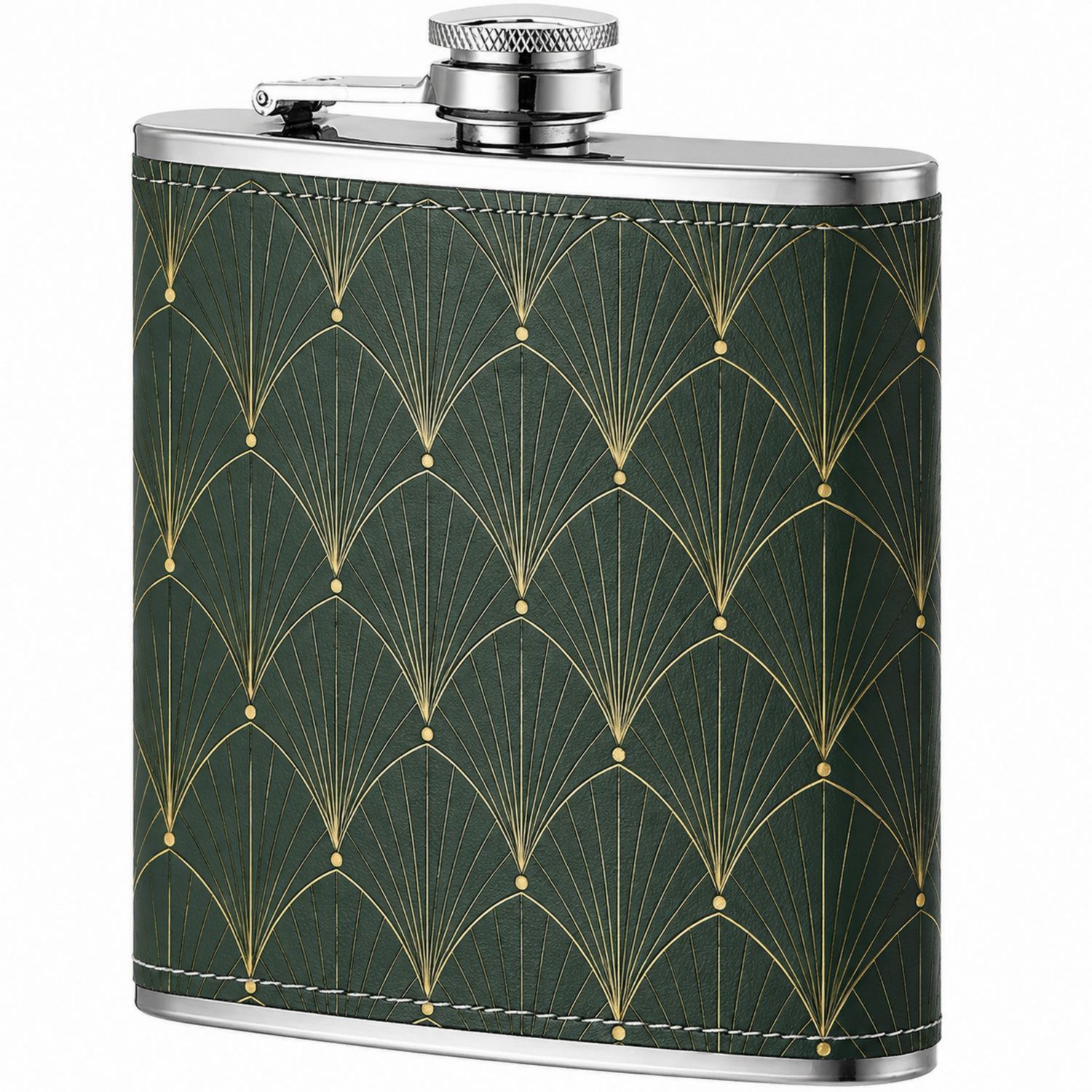 Petaca de Acero Inoxidable Verde con Diseño Geométrico Dorado, 180ml-Urbanvirel