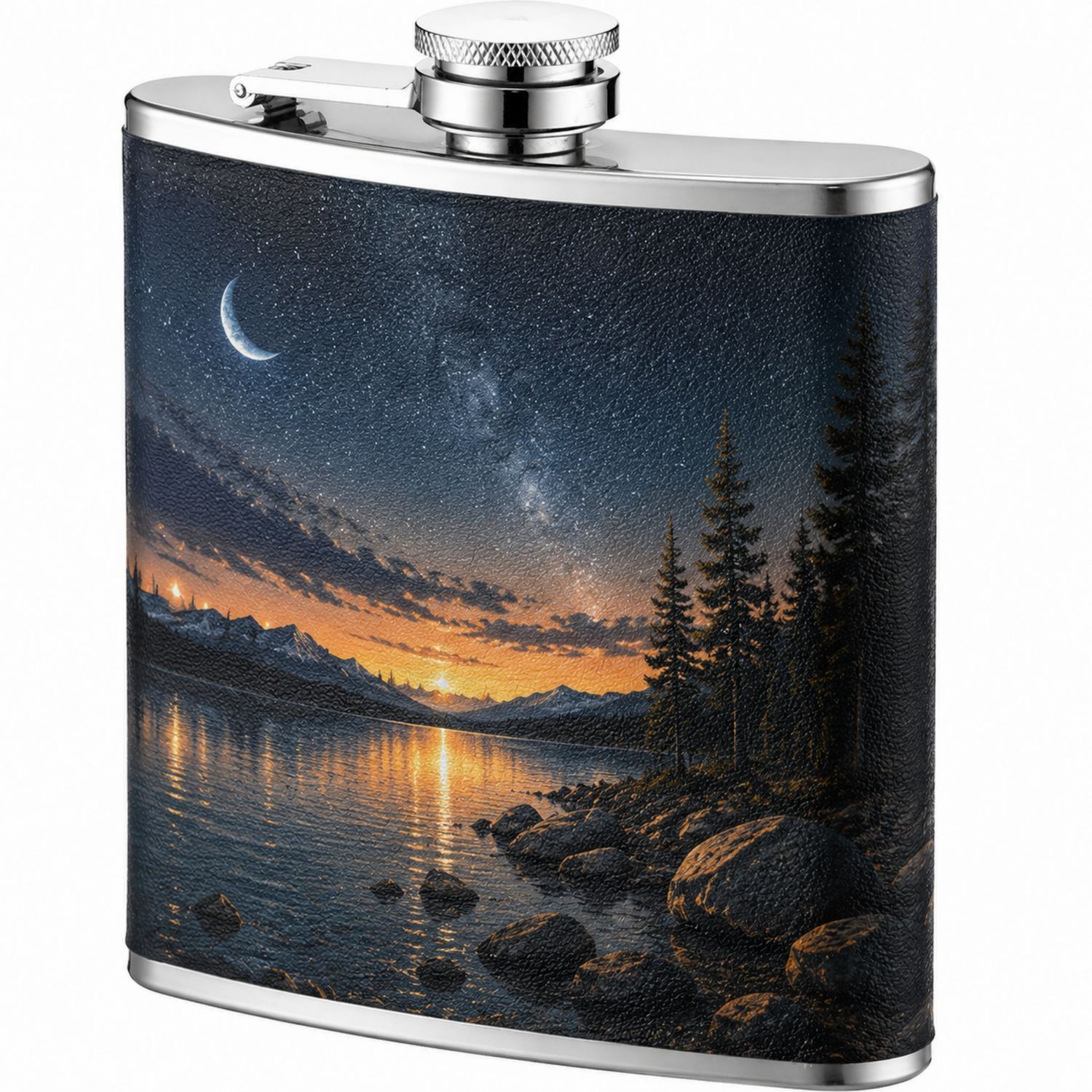 Petaca de Acero Inoxidable con Estampado de Paisaje Nocturno 180ml-Urbanvirel