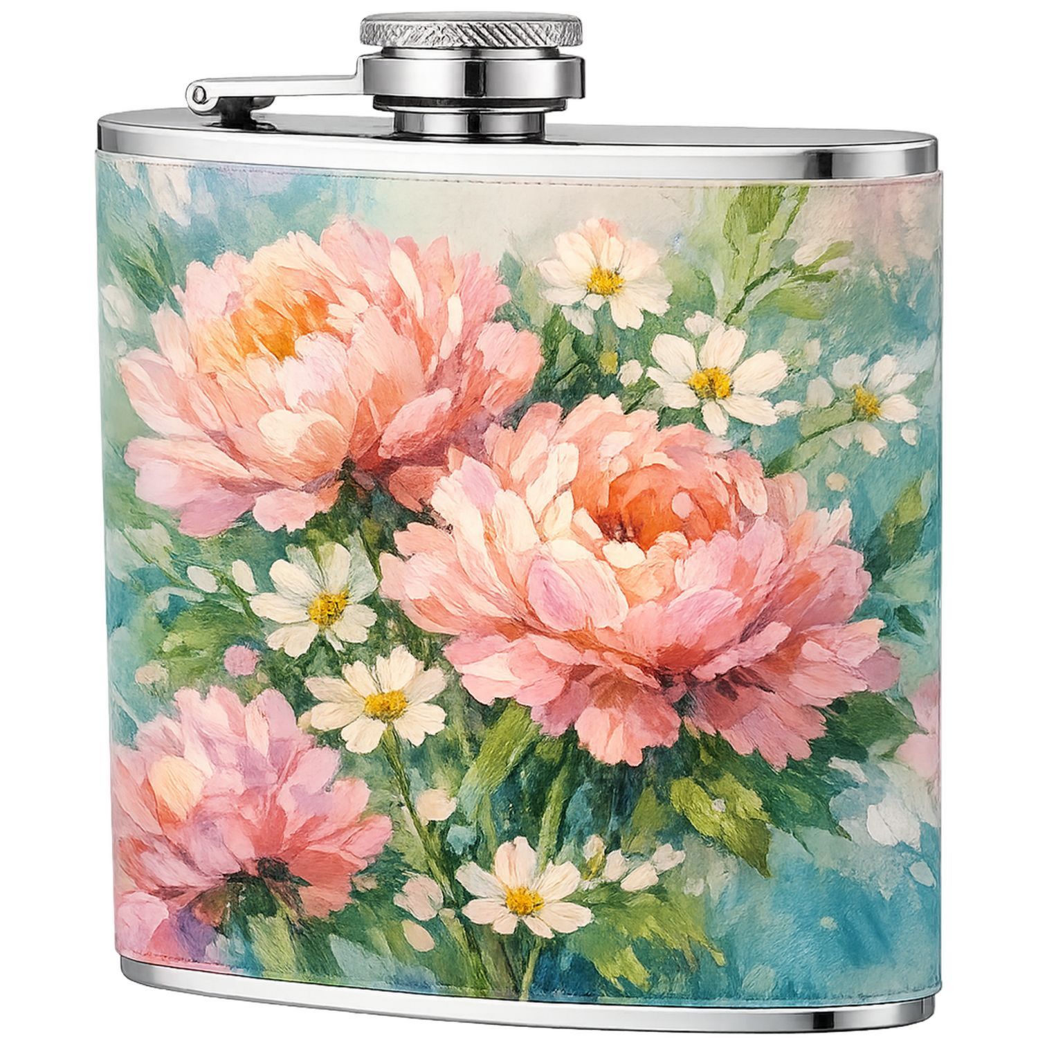 Petaca de Acero Inoxidable con Diseño Floral Pintado 200ml-Urbanvirel
