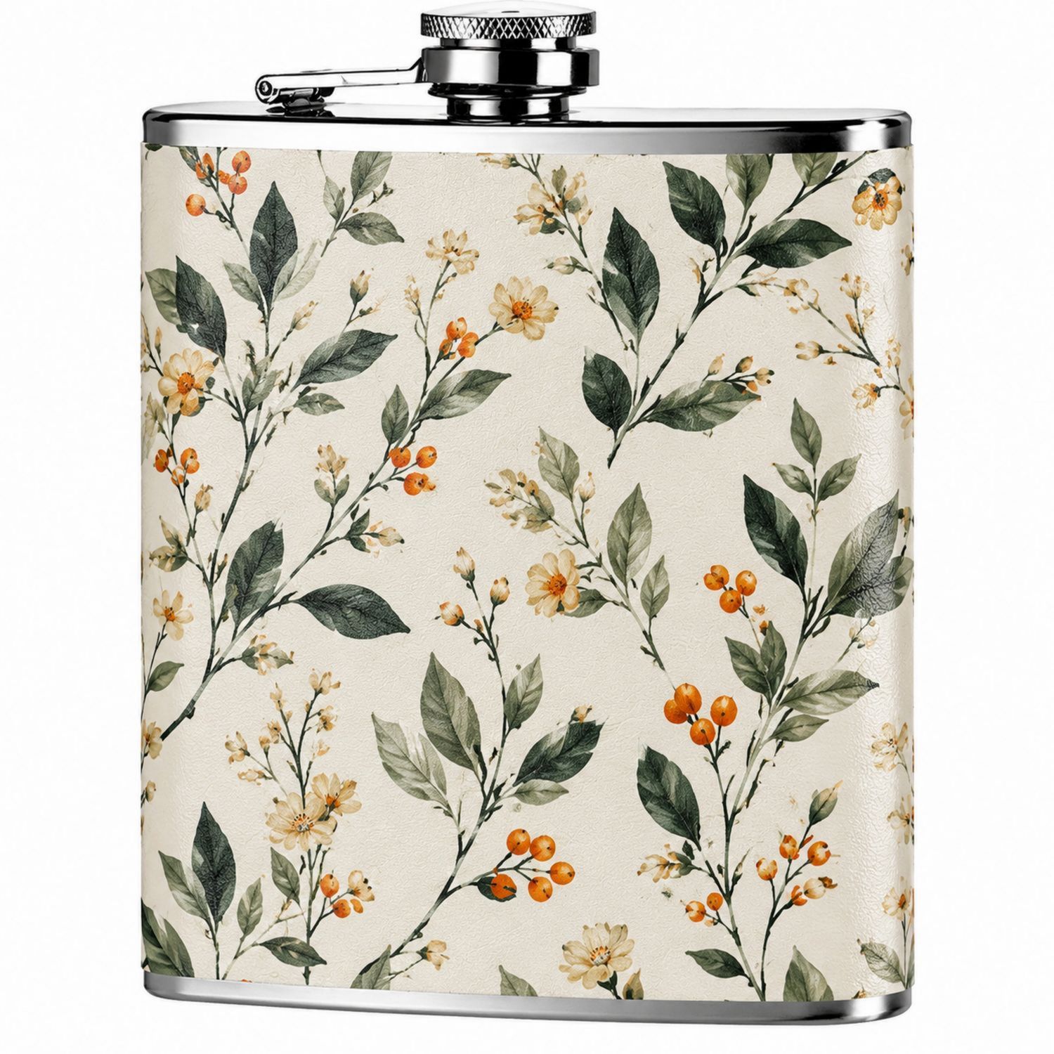 Petaca de Acero Inoxidable con Diseño Floral Beige 180ml-Urbanvirel