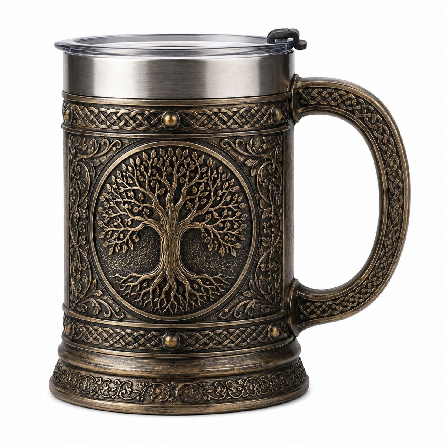 Taza Decorativa Vikinga Árbol de la Vida Relieve Bronce 500ml-Urbanvirel