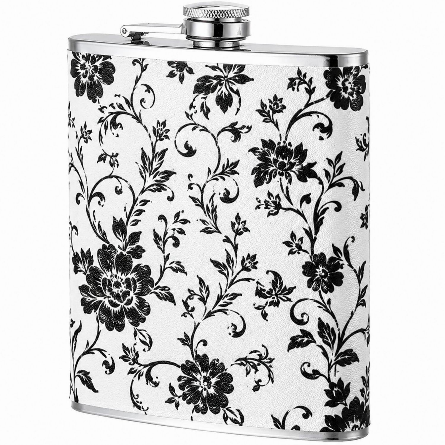 Petaca de acero inoxidable con diseño floral 236ml blanco y negro-Urbanvirel