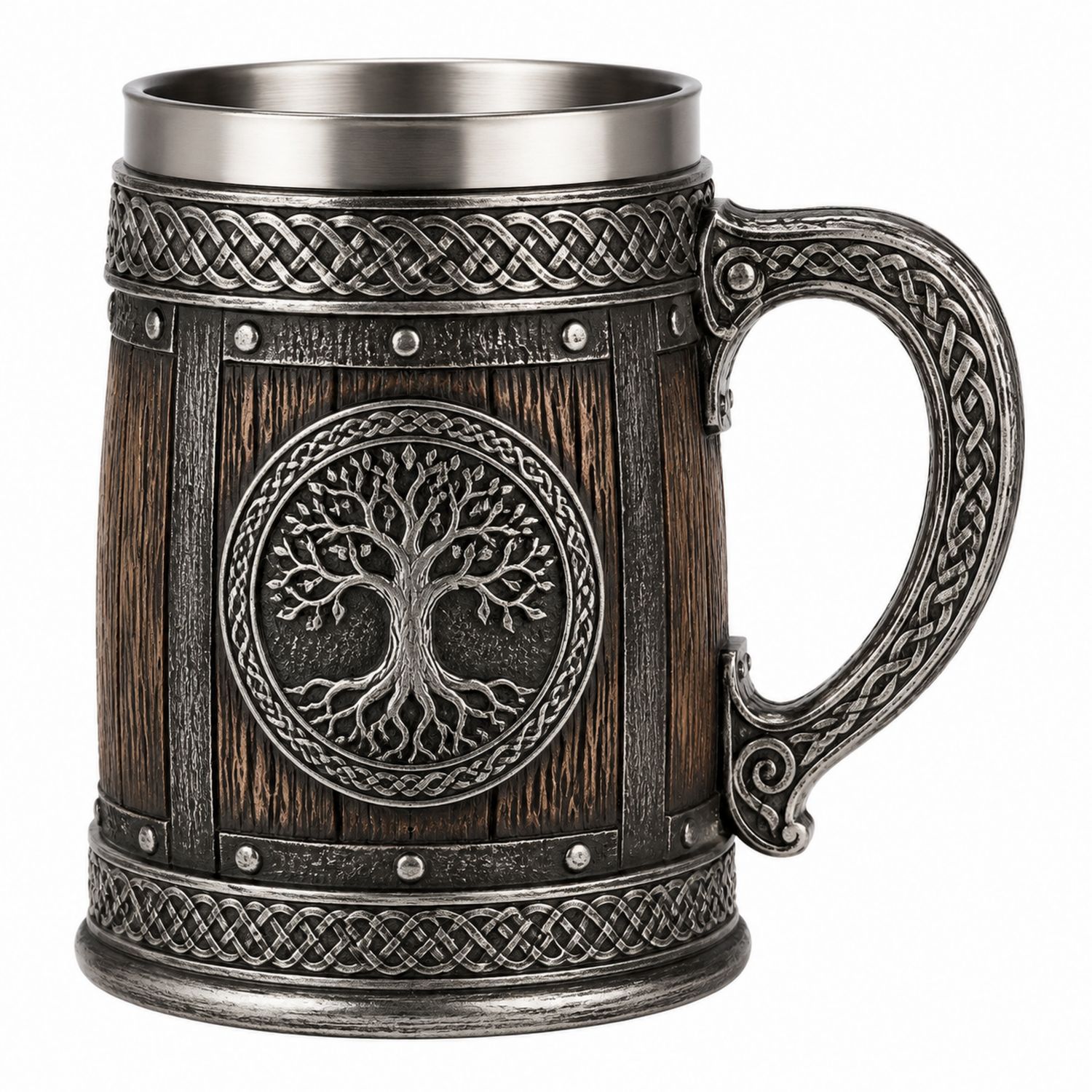 Jarra Medieval con Árbol de la Vida, Madera y Metal, 500ml-Urbanvirel