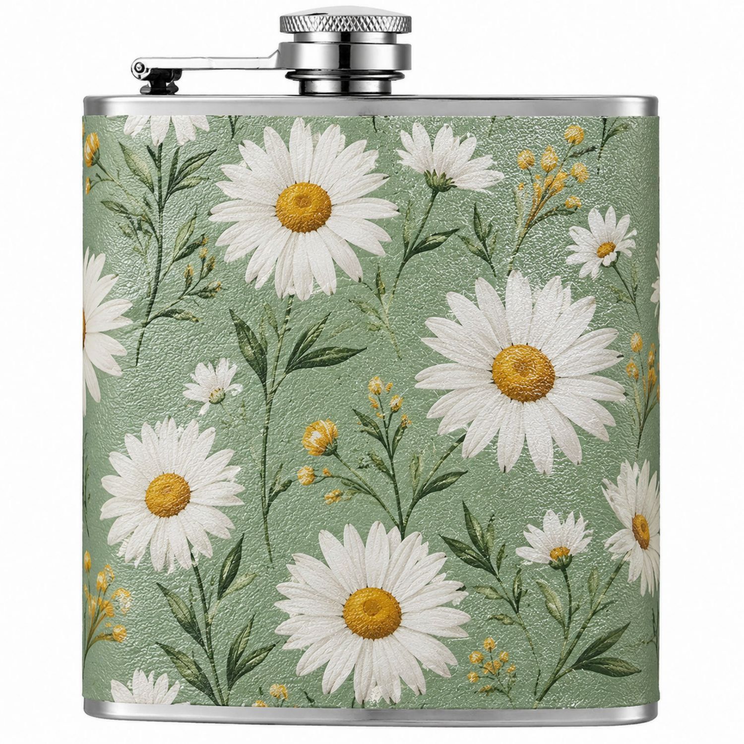 Petaca de Bolsillo con Diseño Floral Daisy Verde 200ml-Urbanvirel