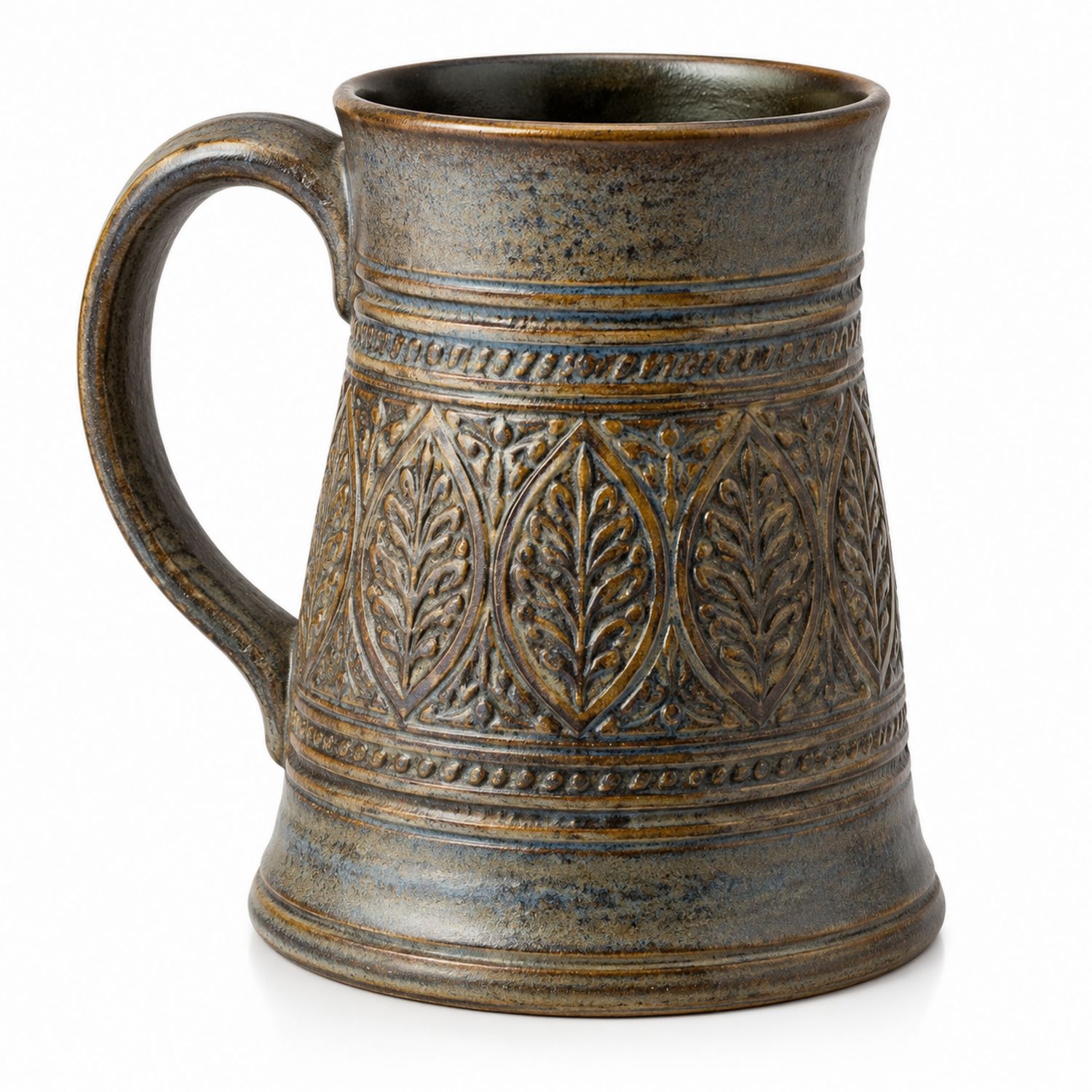 Taza Decorativa de Cerámica con Relieve en Marrón y Azul-Urbanvirel